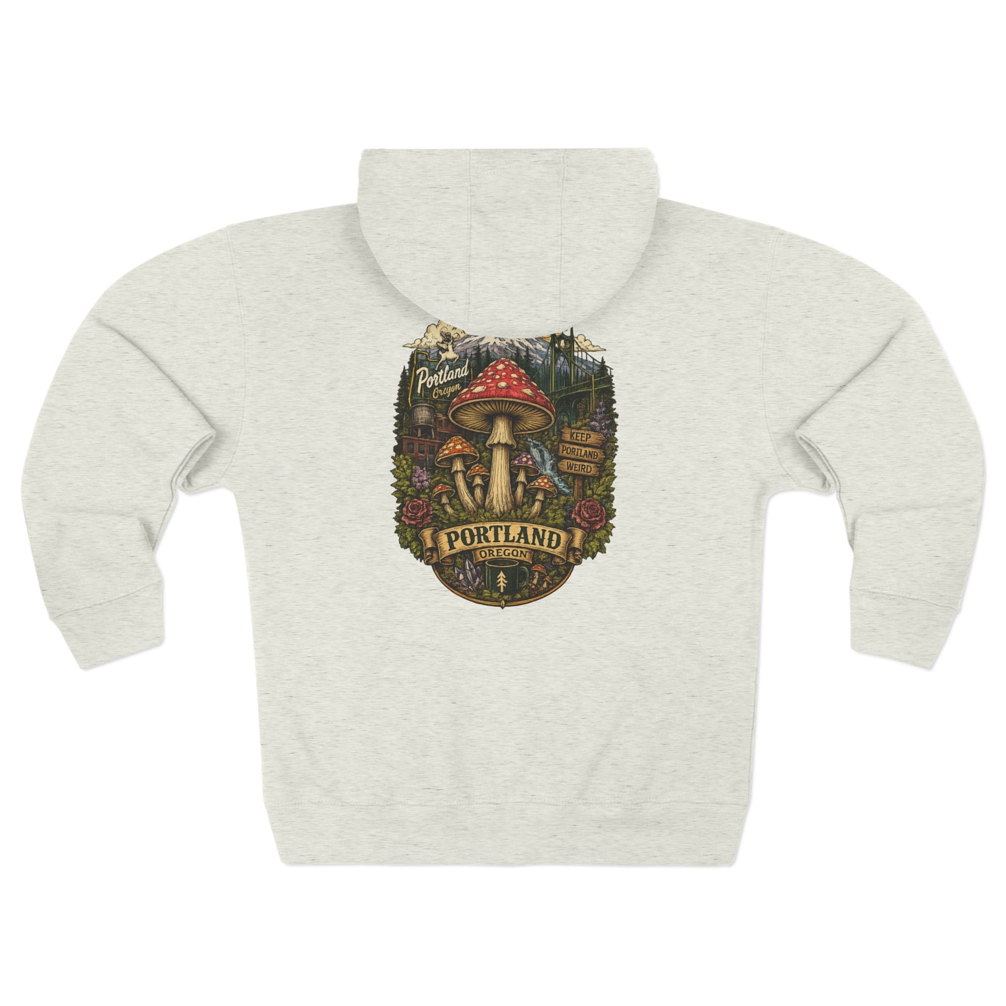 Portland Mushroom Zip Hoodie — Vintage Psychedelic Fungi Forest Jacket