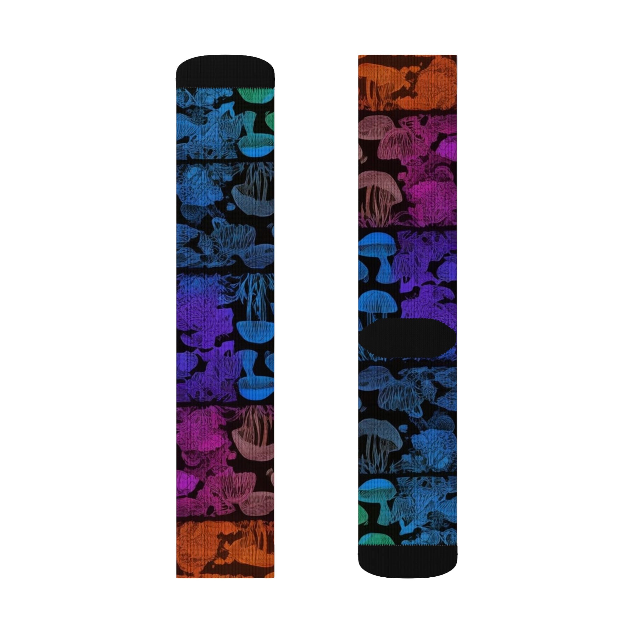 Mushroom Tie-Dye Sublimation Socks — Colorful Psychedelic Fungi Crew Socks