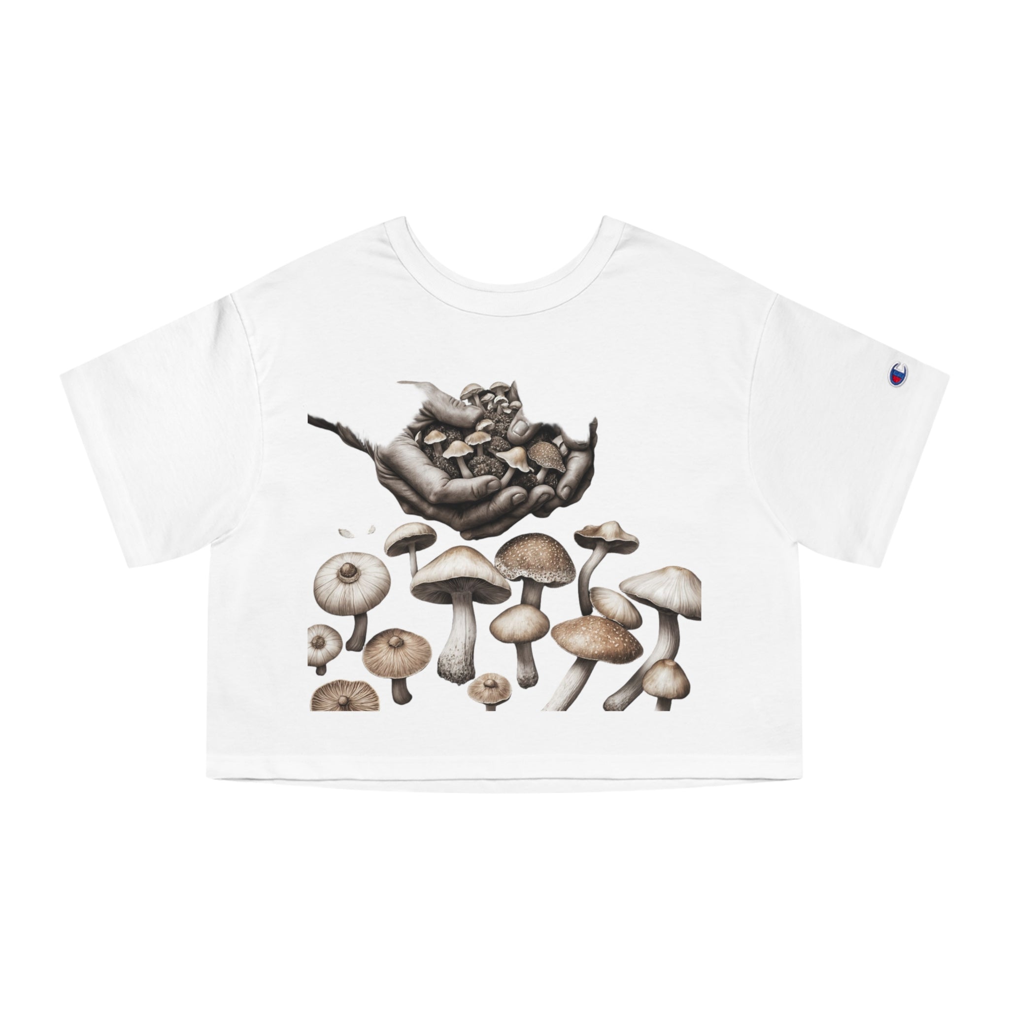 🍄 Rooted in Earth, Styled for the Soul – Mushroom Hands Crop Tee 🌿