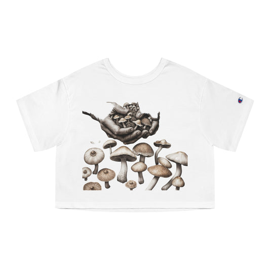 🍄 Rooted in Earth, Styled for the Soul – Mushroom Hands Crop Tee 🌿