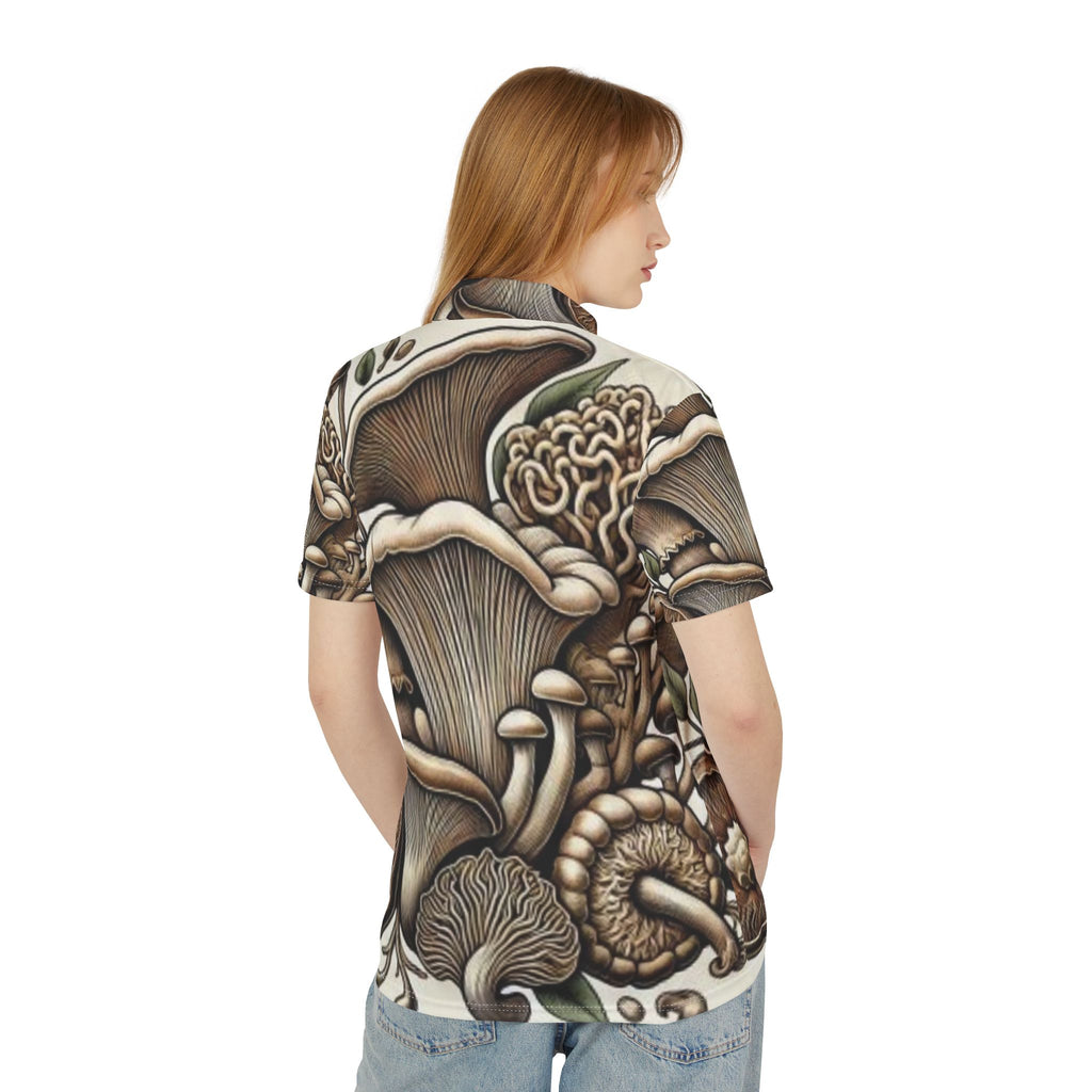 Mushroom Forest Polo Shirt — Earthy Botanical All-Over Print