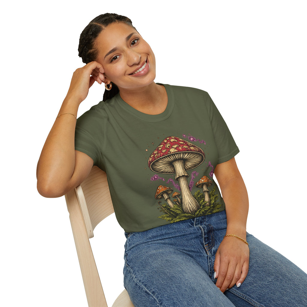 Mushroom Illustration T-Shirt – Vintage Red Toadstool Graphic