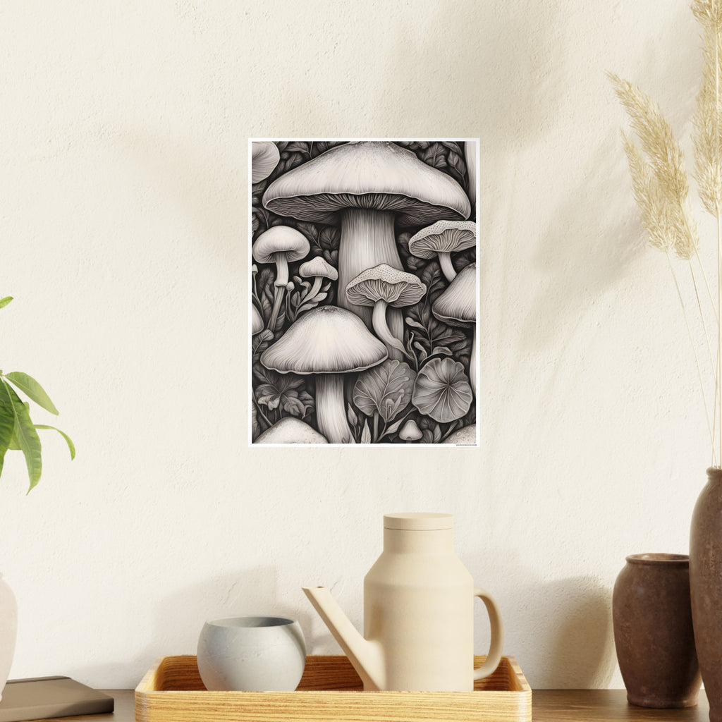 Poster: Mushroom Illustration Poster — Botanical Fungi Art Print