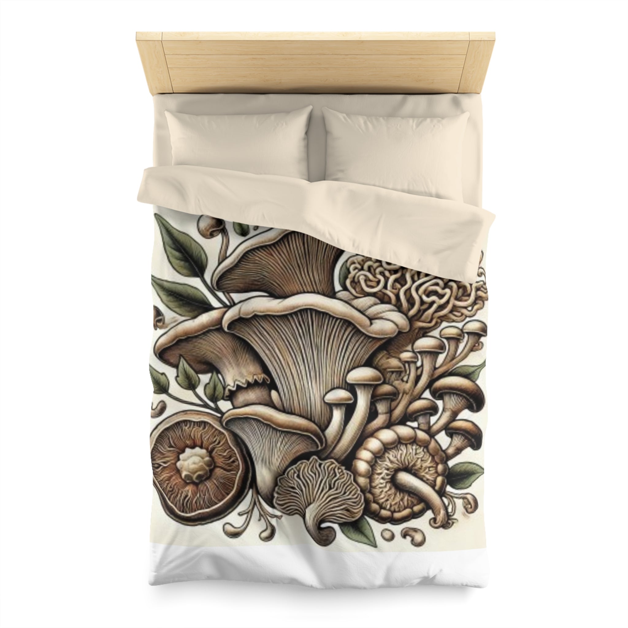 Mushroom Botanical Duvet Cover — Earthy Fungi Illustration Bedding