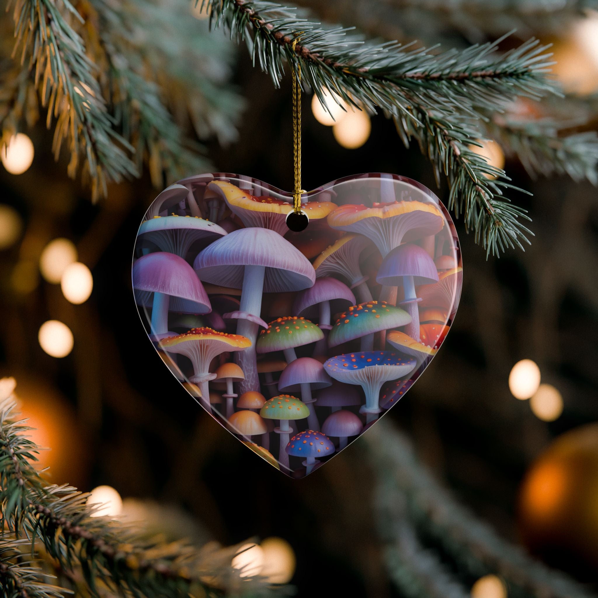 Ceramic Ornament: Heart Ceramic Ornament Colorful Psychedelic Mushroom Decoration