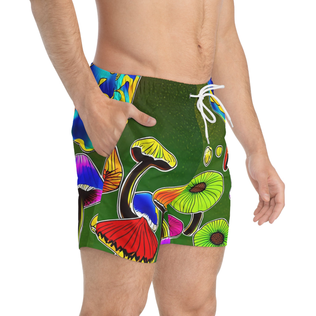 Bermudas de natación de hongos psicodélicos – Pantalones cortos de playa con estampado integral de hongos arcoíris