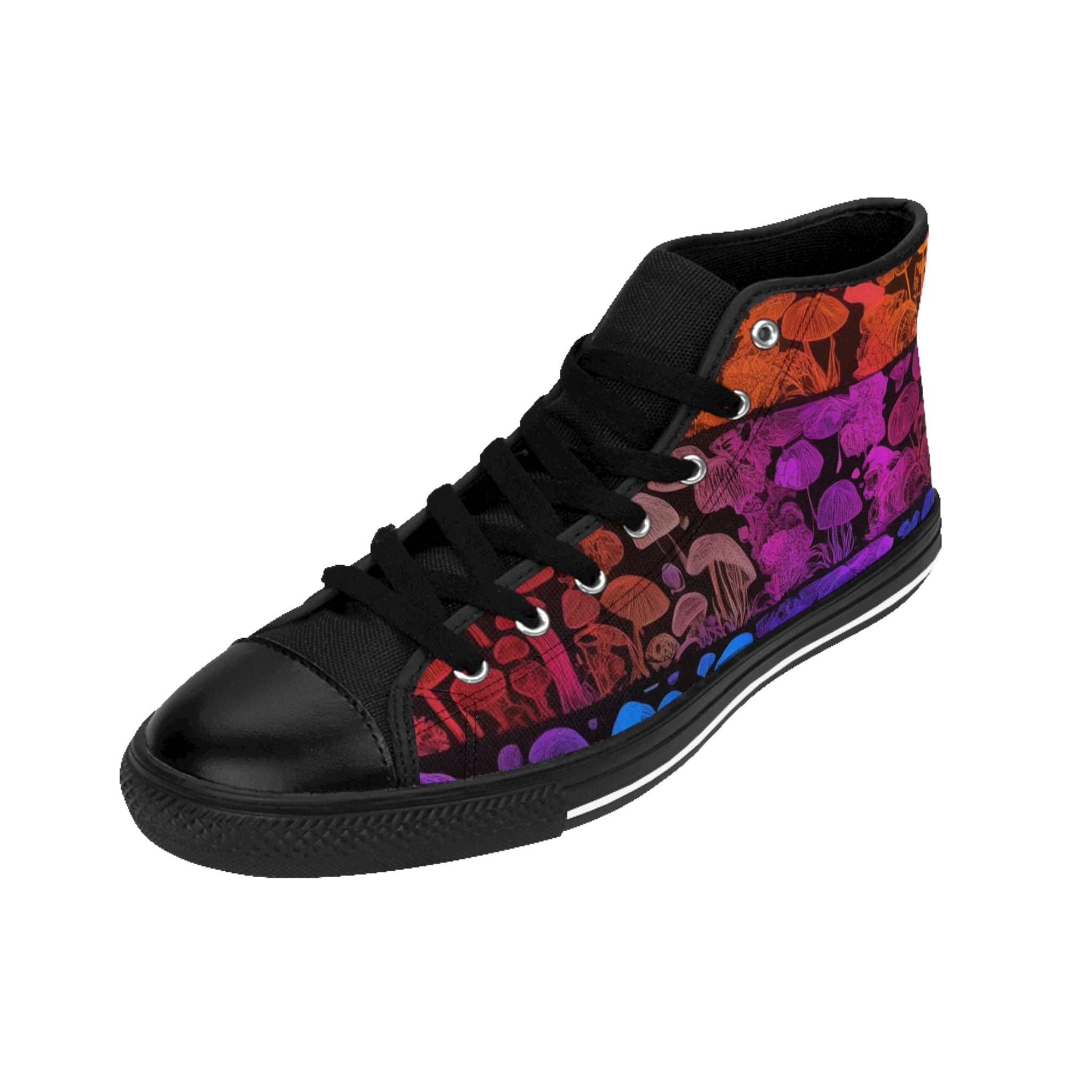 Mushroom Pattern High-Top Sneakers — Psychedelic Gradient Men’s Classic Sneakers