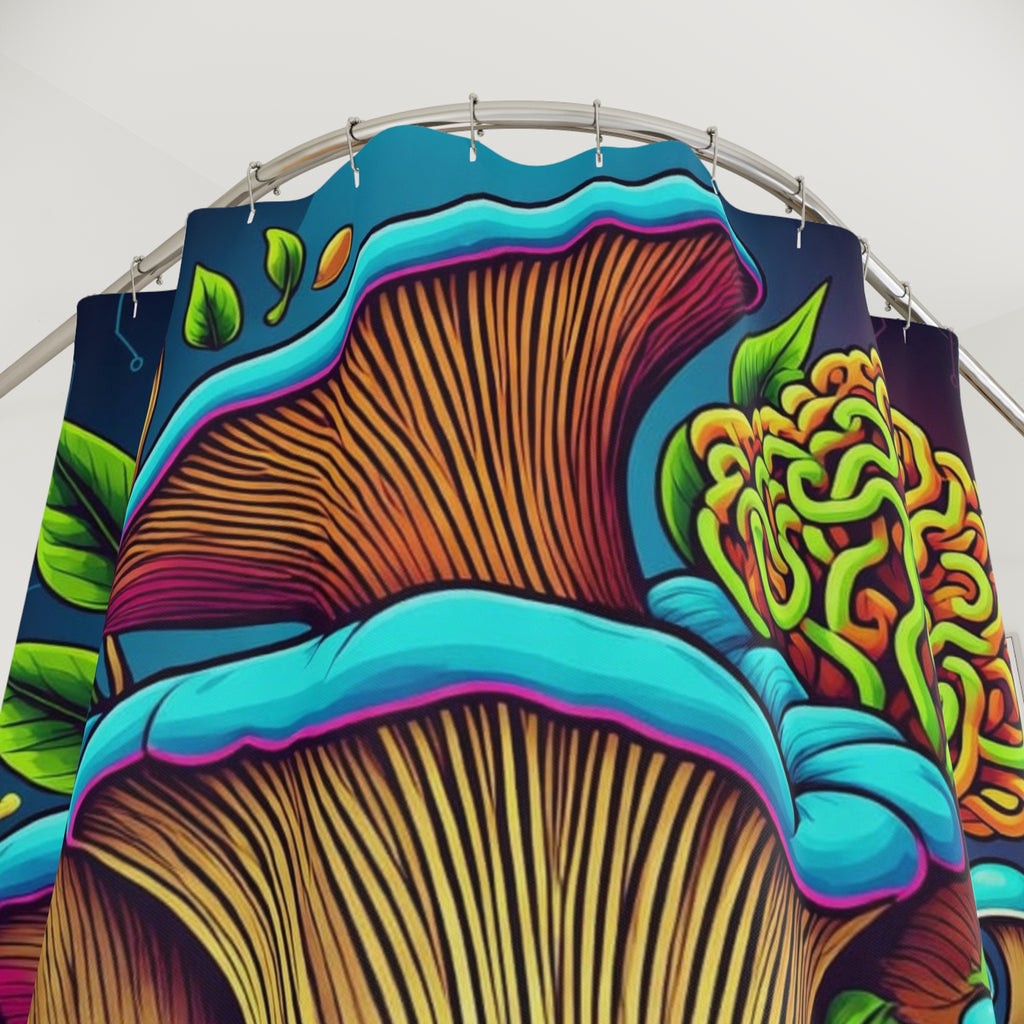 Psychedelic Mushroom Shower Curtain - Colorful Botanical Fungi Bathroom Decor