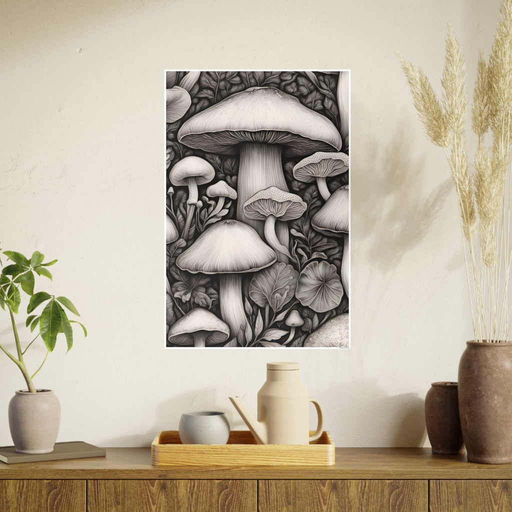 Poster: Mushroom Illustration Poster — Botanical Fungi Art Print