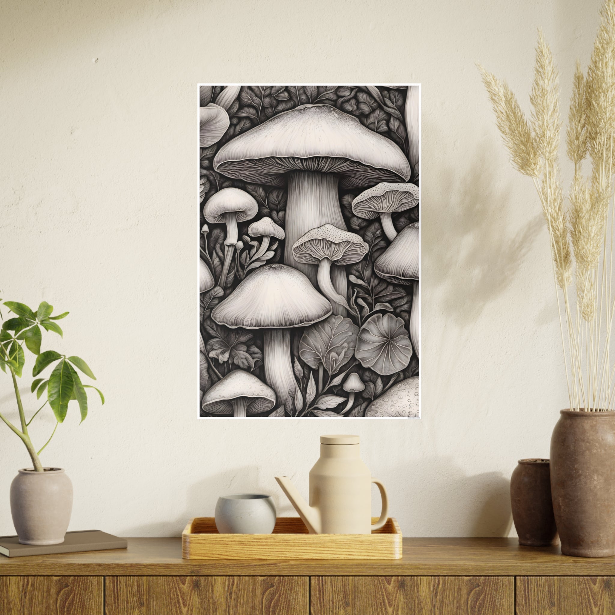 Poster: Mushroom Illustration Poster — Botanical Fungi Art Print