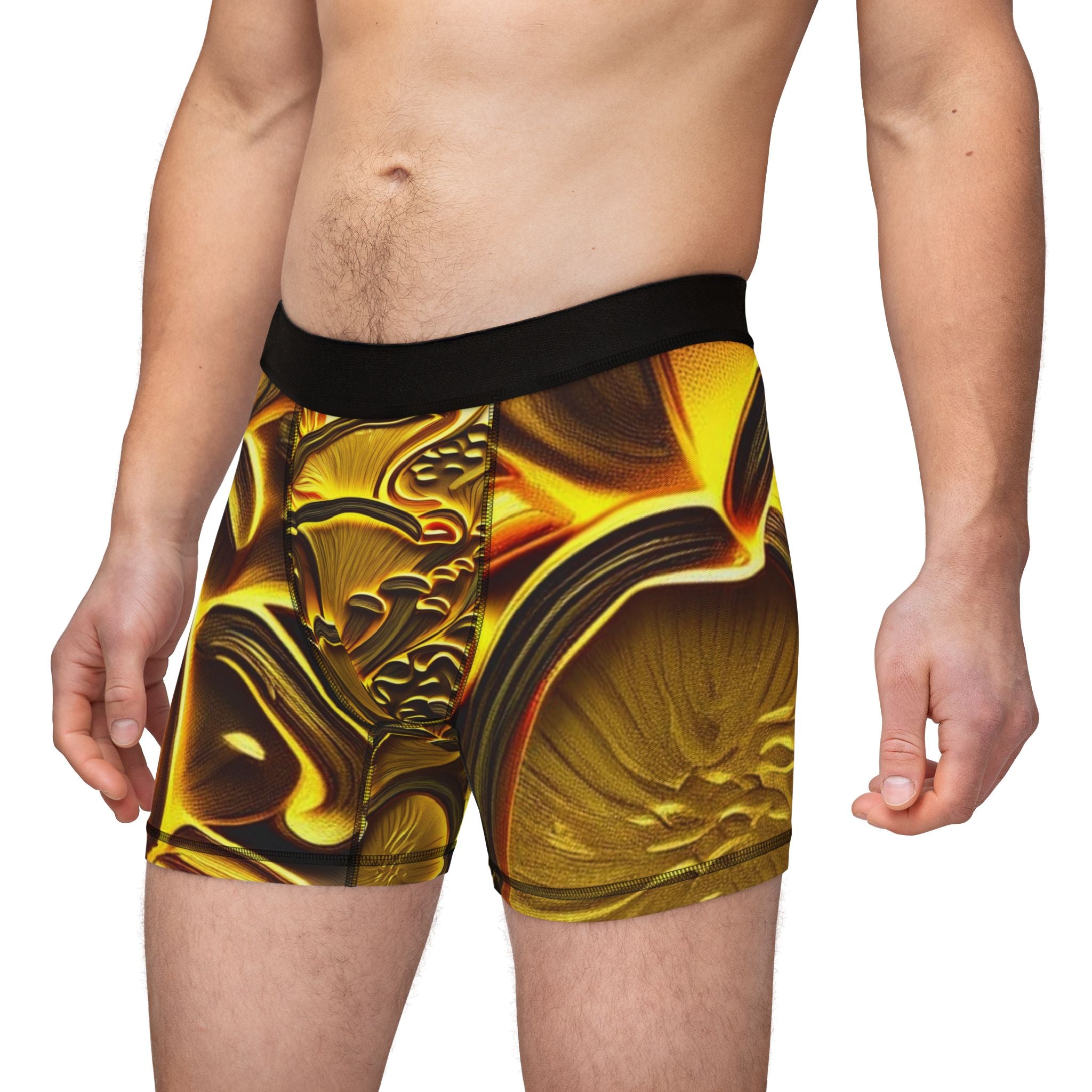 Gold Swirl Abstract Men's Boxer Briefs — Luxe Metallic Pattern AOP
