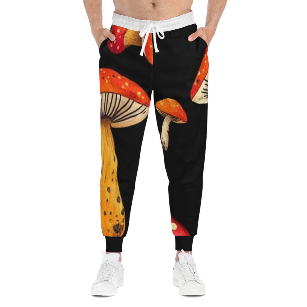 Pantalones deportivos tipo jogger con estampado integral de hongos amanita muscaria — Pantalones deportivos tipo jogger con estampado integral de bosque psicodélico