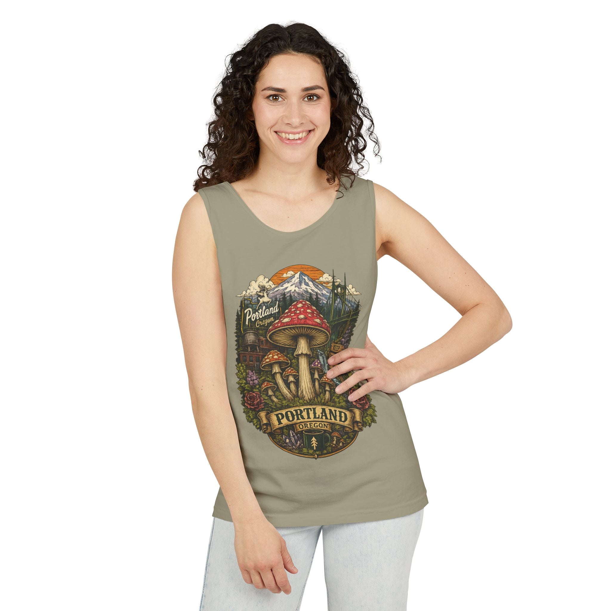 Portland Mushroom Tank Top — Vintage Forest Travel Graphic