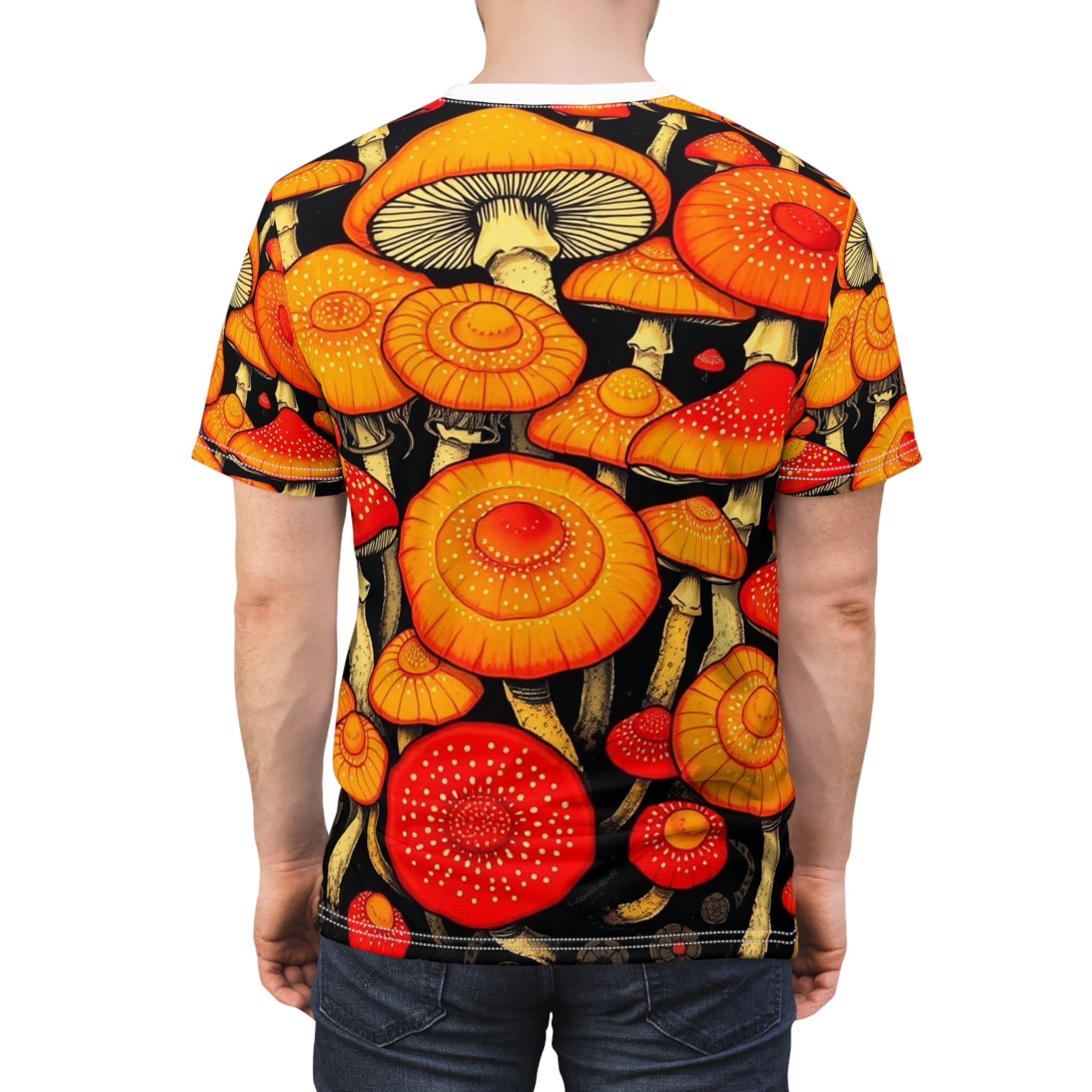 Psychedelic Orange Mushroom All-Over Print Tee