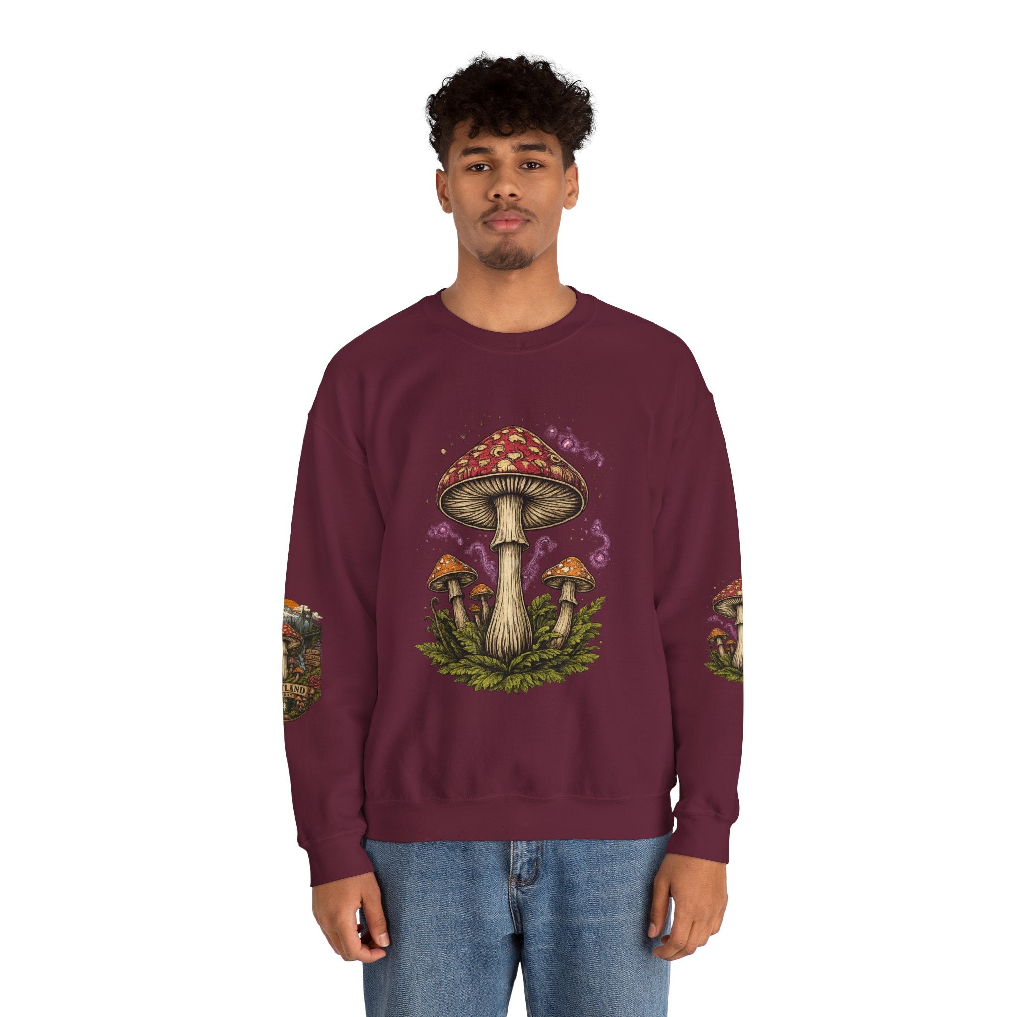 City: Portland Mushroom Crewneck Sweatshirt Vintage Psychedelic Fungi Graphic