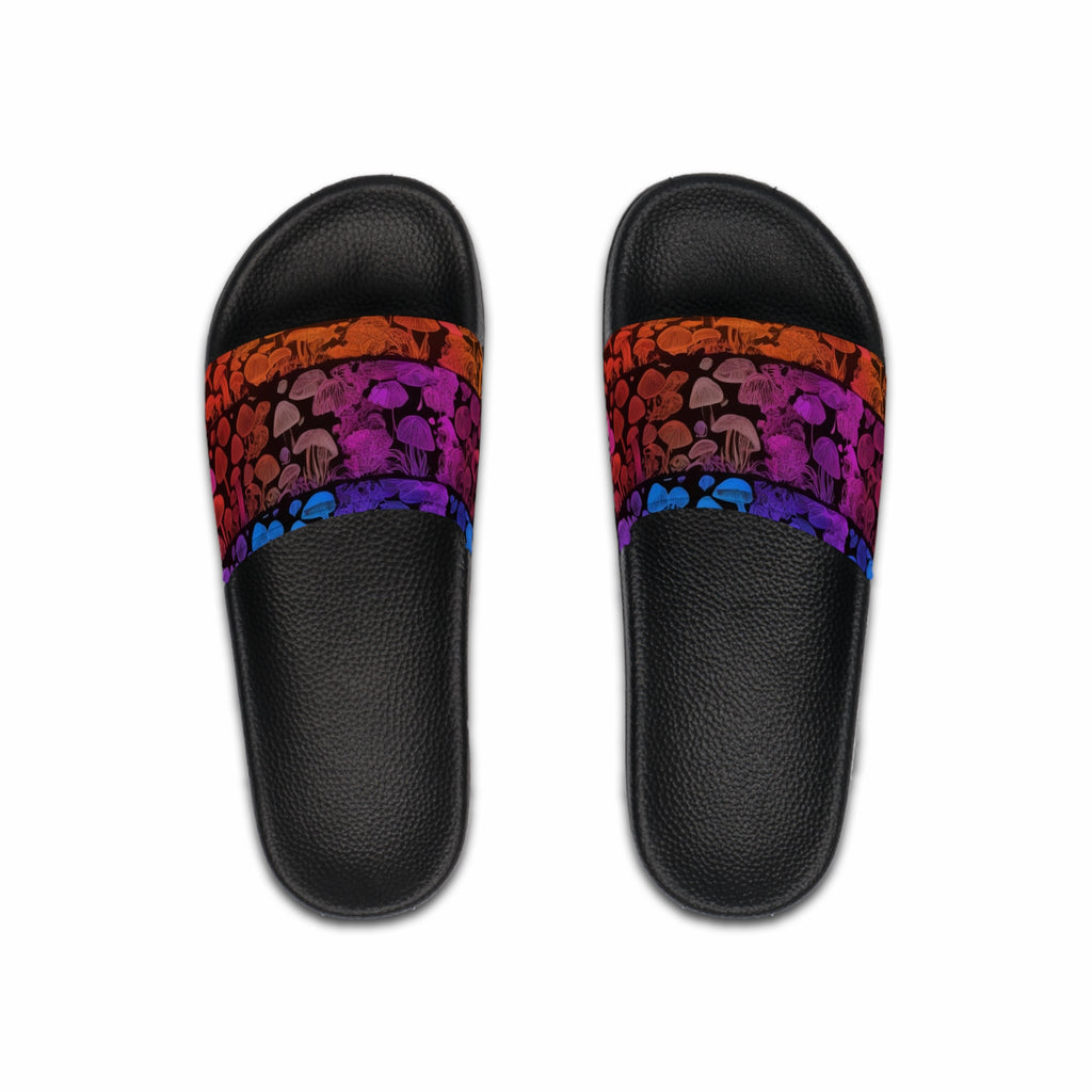 Slide Sandals: Rainbow Pattern Slide Sandals — Rainbow Grunge Pool Slides