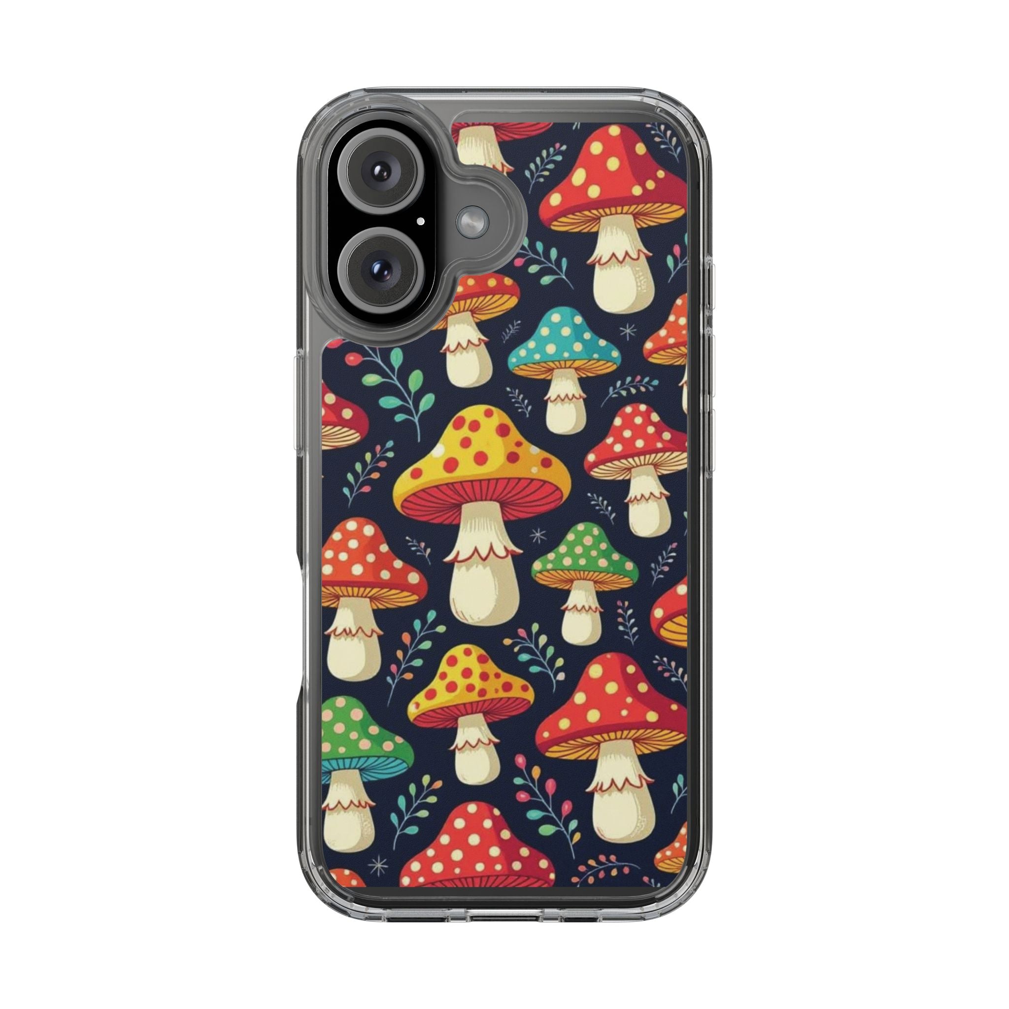 Phone Case: Mushroom Pattern Clear Phone Case — Colorful Toadstool Floral Design