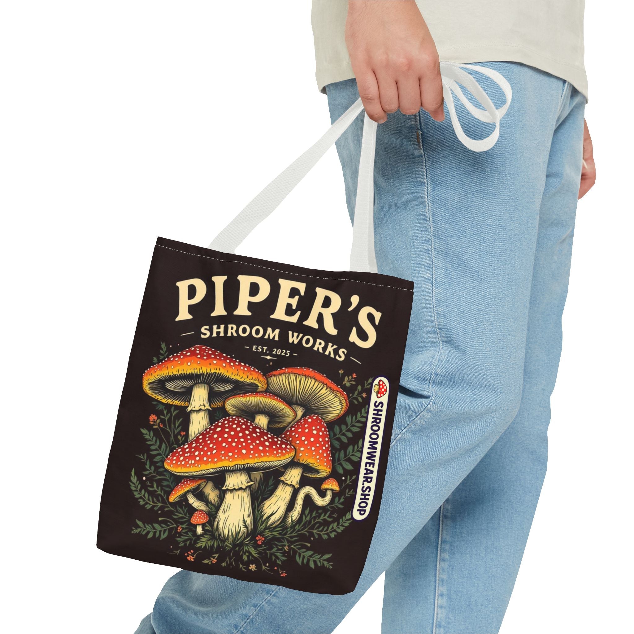 Bag: Mushroom Tote Bag — “Piper’s Shroom Works” Vintage Fungi Market Tote