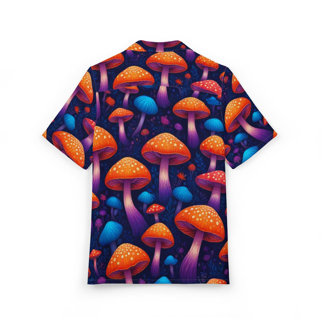 Chemise hawaïenne Champignons psychédéliques — Imprimé all-over orange néon et violet, boutonnée