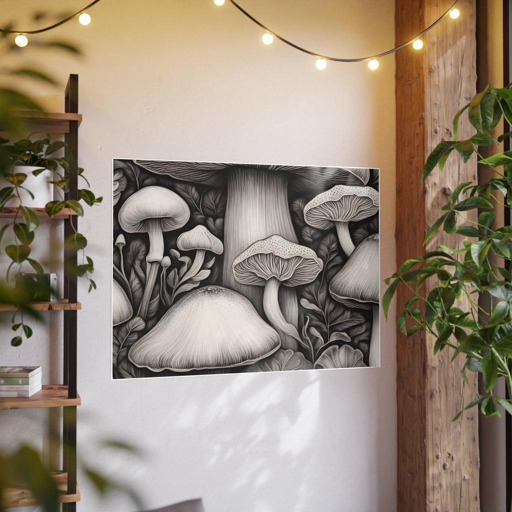 Poster: Mushroom Illustration Poster — Botanical Fungi Art Print