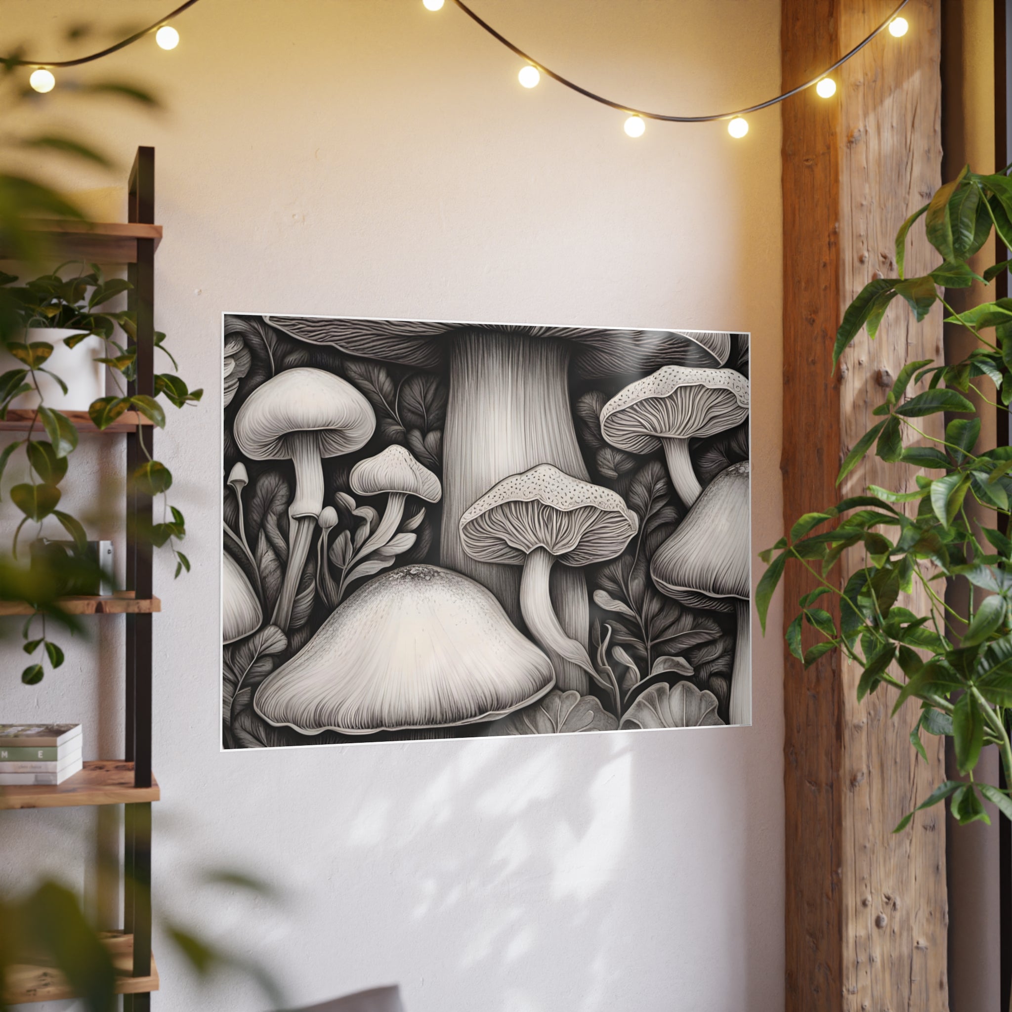 Poster: Mushroom Illustration Poster — Botanical Fungi Art Print