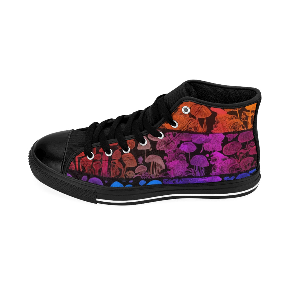 Mushroom Pattern High-Top Sneakers — Psychedelic Gradient Men’s Classic Sneakers