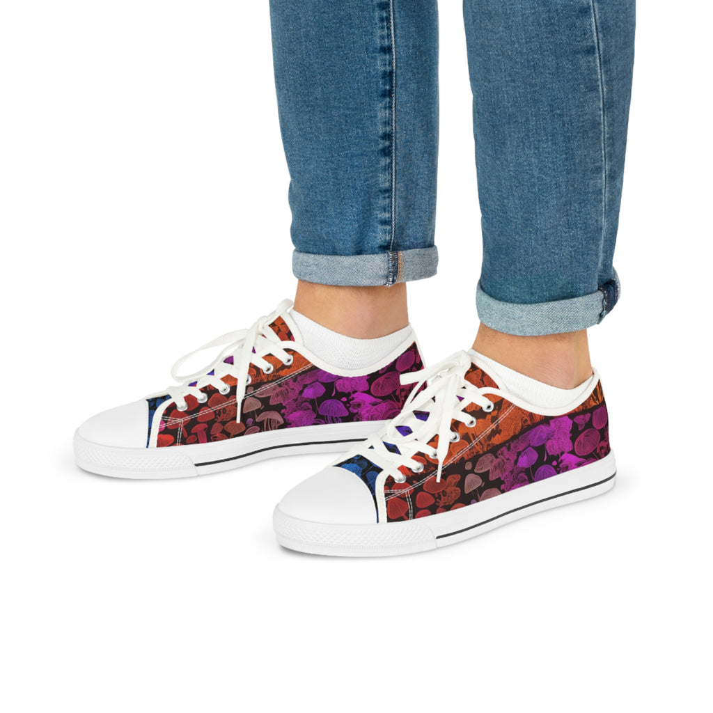 Men's Low Top Sneakers — Colorful Floral Stripe Skate Shoes
