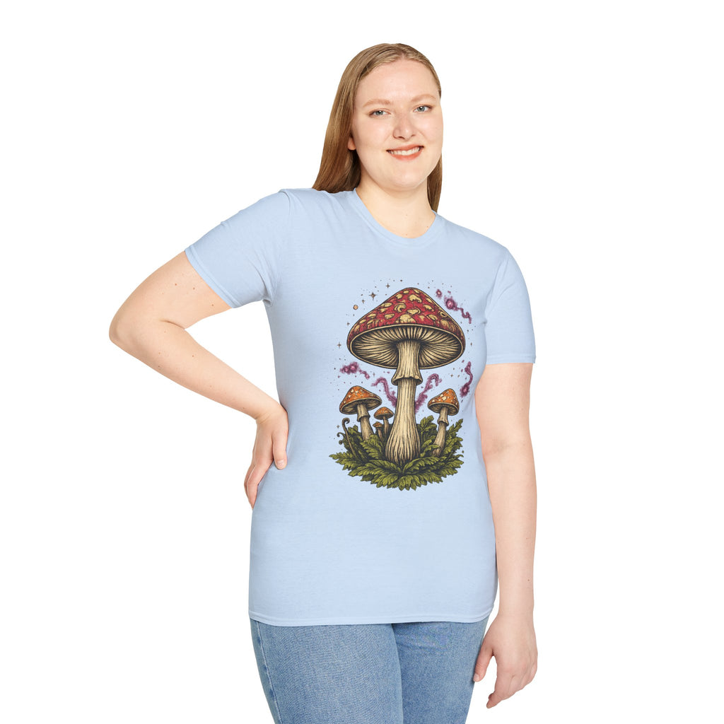 Psychedelic Mushroom Graphic T-Shirt — Red Amanita Illustration