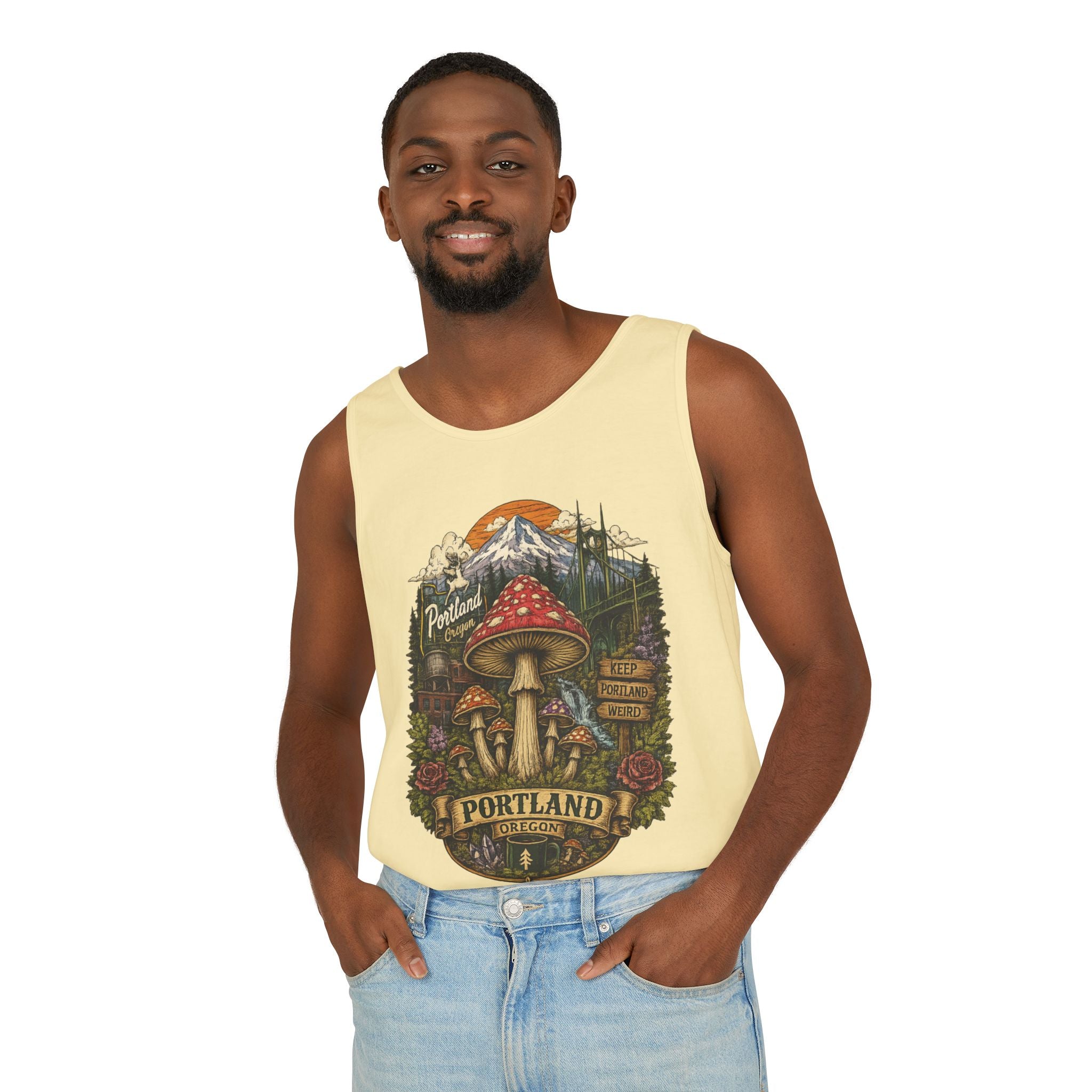 Portland Mushroom Tank Top — Vintage Forest Travel Graphic