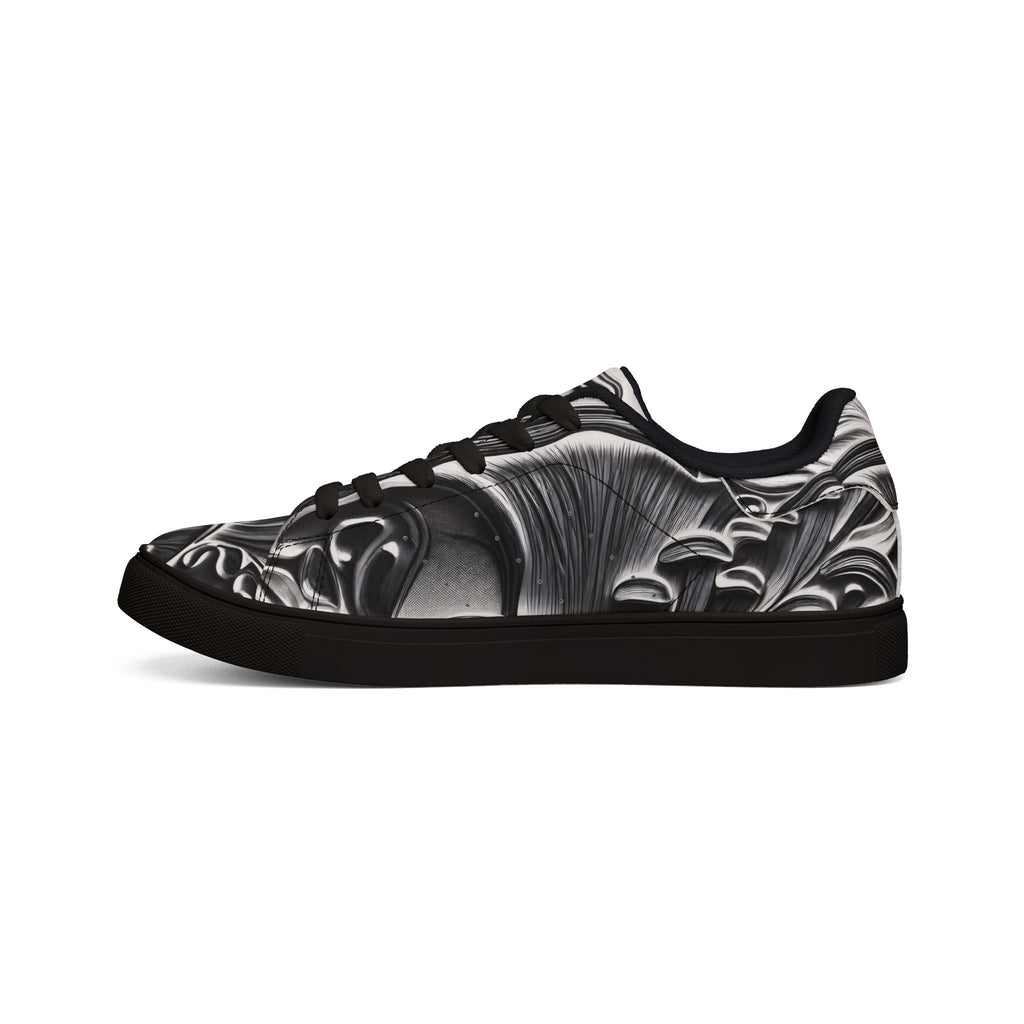 Men's Low-Top Leather Sneakers — Monochrome Abstract Swirl Design