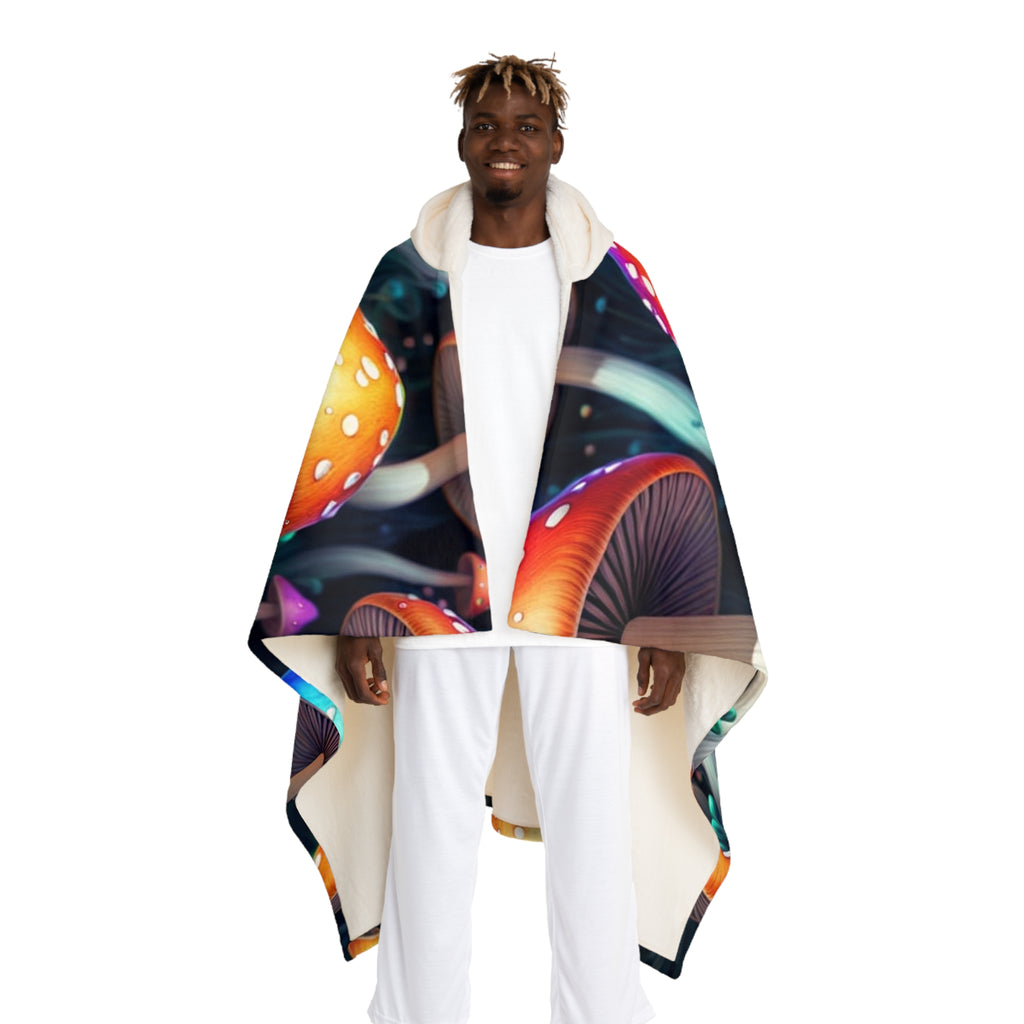 Hooded Sherpa Blanket — Vibrant Psychedelic Mushroom Fleece Hooded Throw