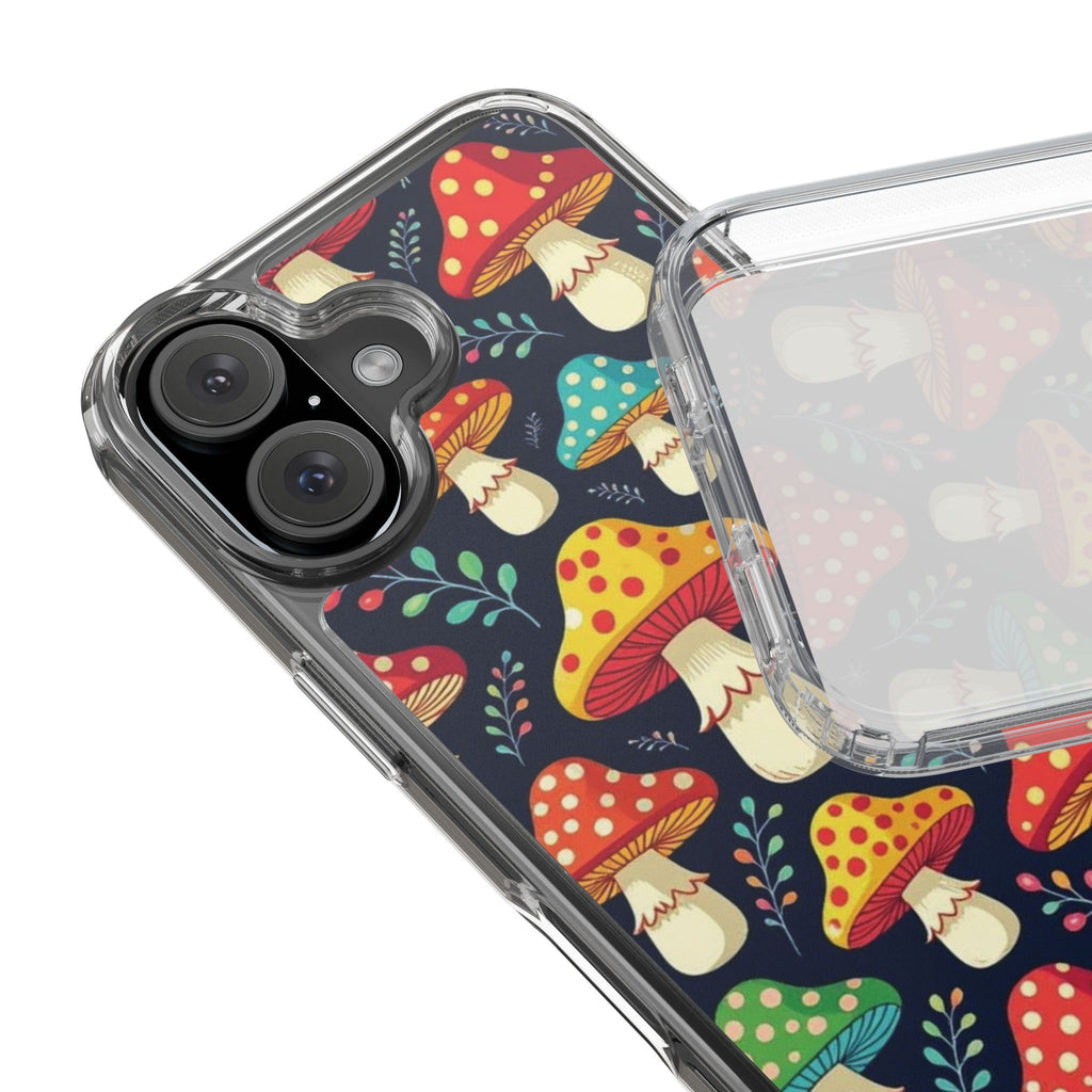 Phone Case: Mushroom Pattern Clear Phone Case — Colorful Toadstool Floral Design