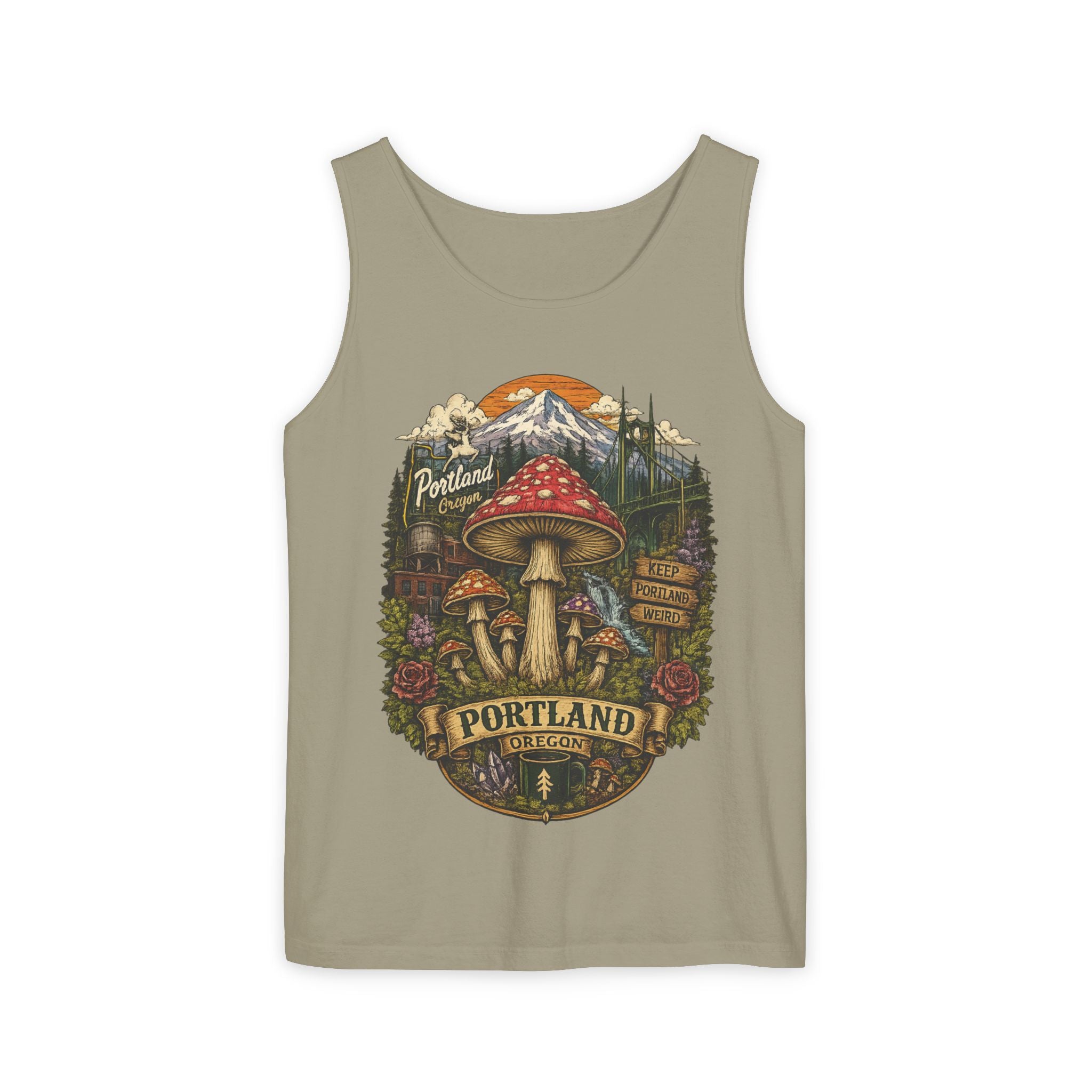 Portland Mushroom Tank Top — Vintage Forest Travel Graphic