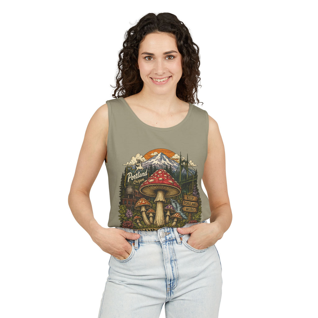 Portland Mushroom Tank Top — Vintage Forest Travel Graphic