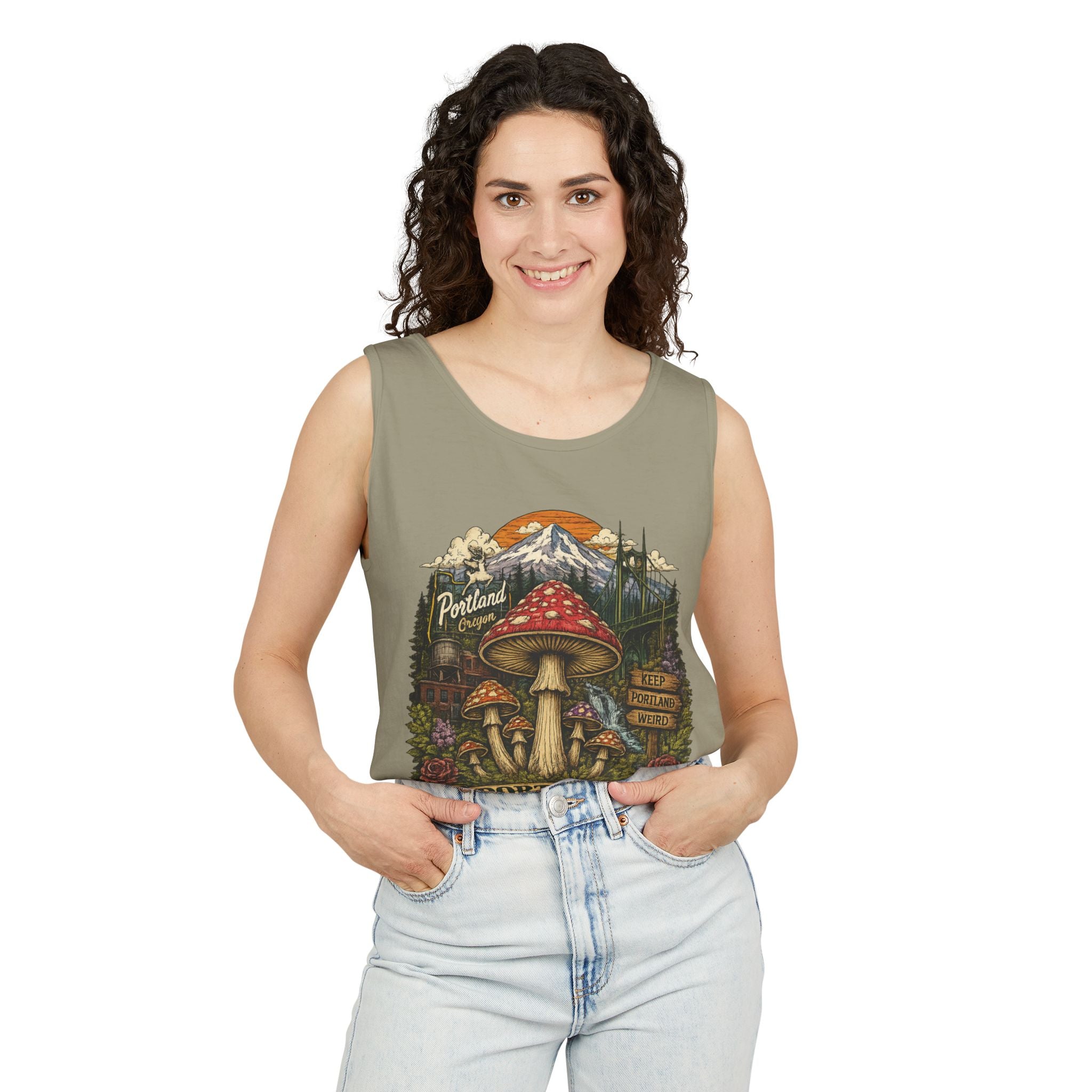 Portland Mushroom Tank Top — Vintage Forest Travel Graphic