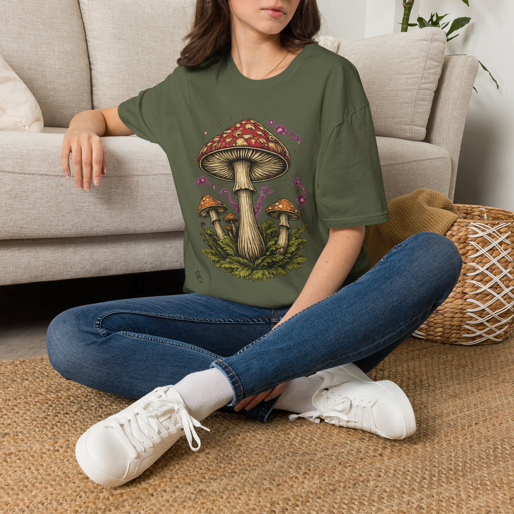 Mushroom Illustration T-Shirt – Vintage Red Toadstool Graphic