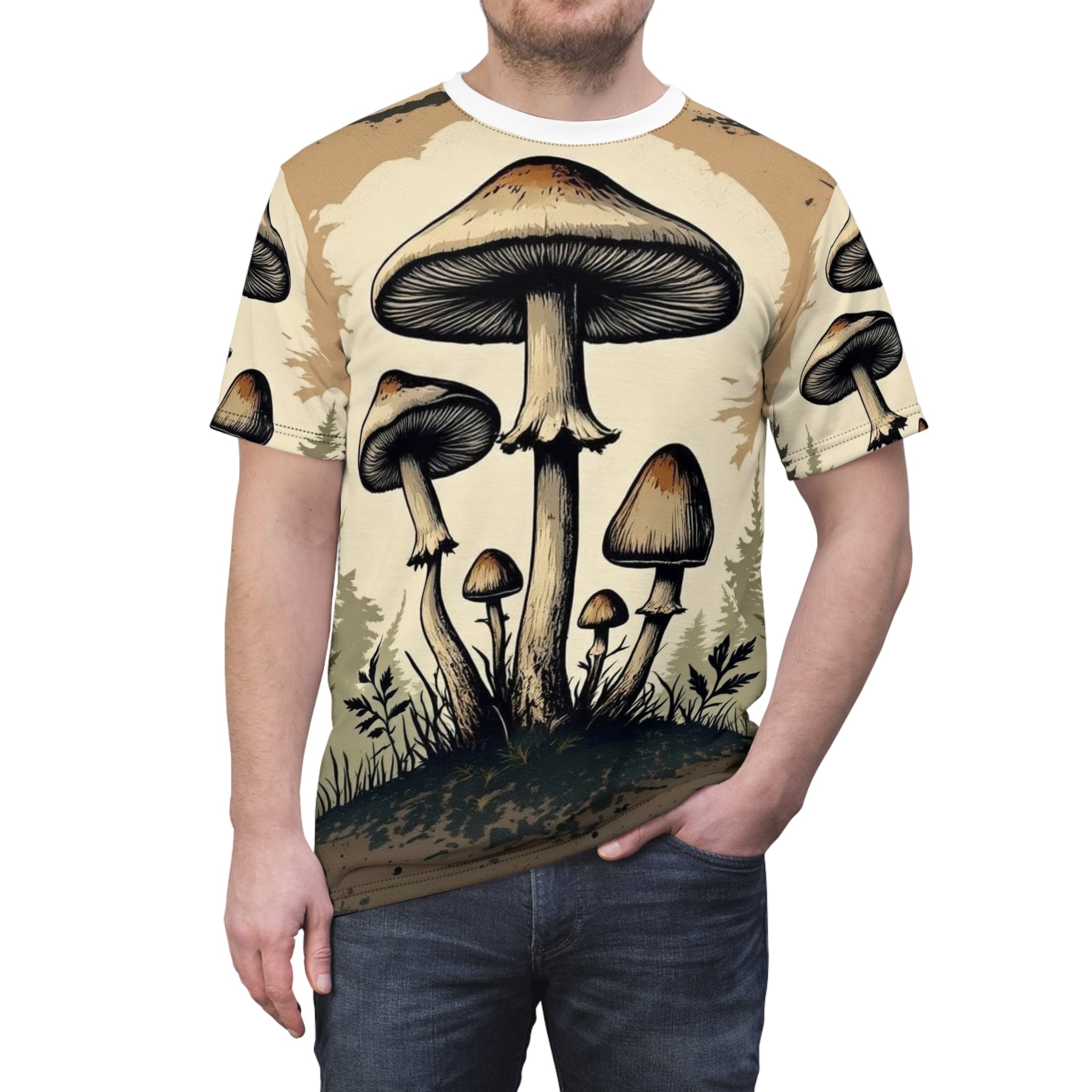 Psychedelic Mushroom All-Over Print T-Shirt – Woodland Fungi Graphic Tee