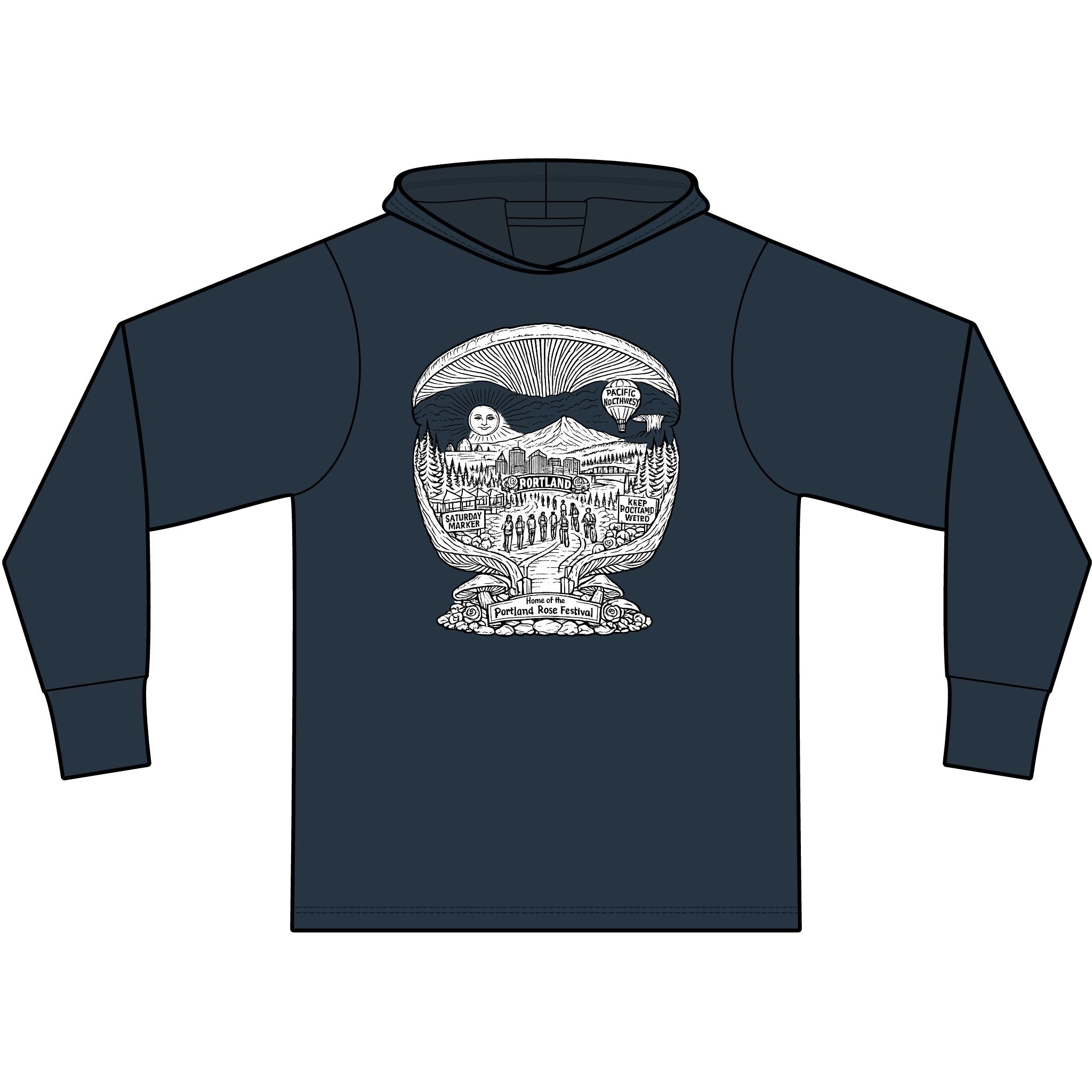 Hoodie: Mushroom Globe Hoodie — Nature Illustration Hooded Long Sleeve Tee