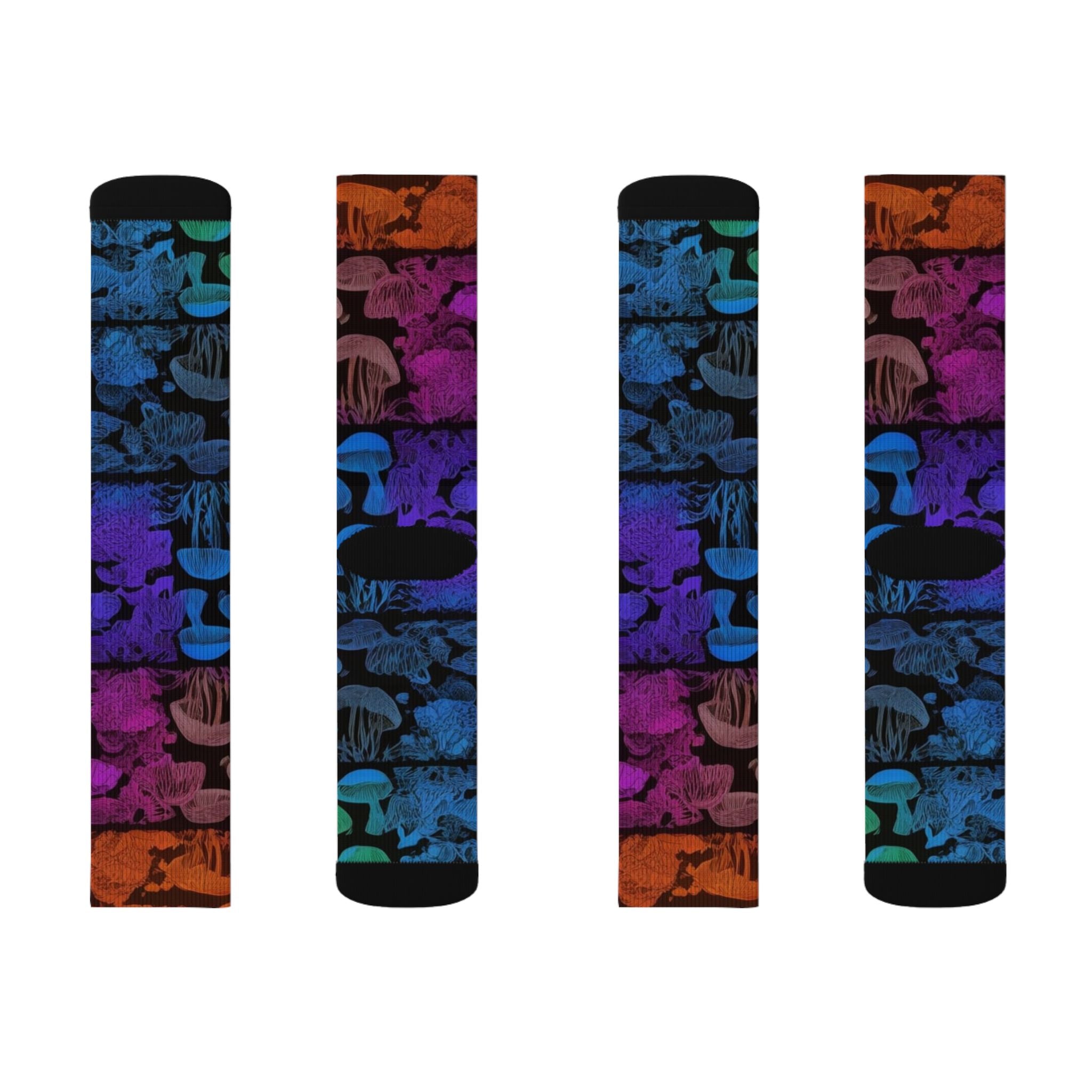 Mushroom Tie-Dye Sublimation Socks — Colorful Psychedelic Fungi Crew Socks