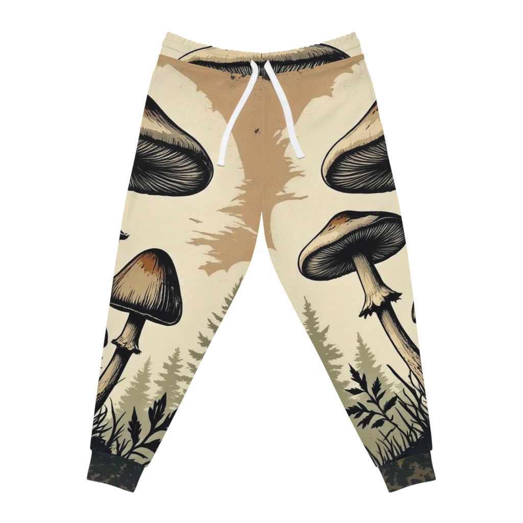 Joggers Forêt de Champignons — Pantalon de Sport Imprimé Botanique Vintage Intégral
