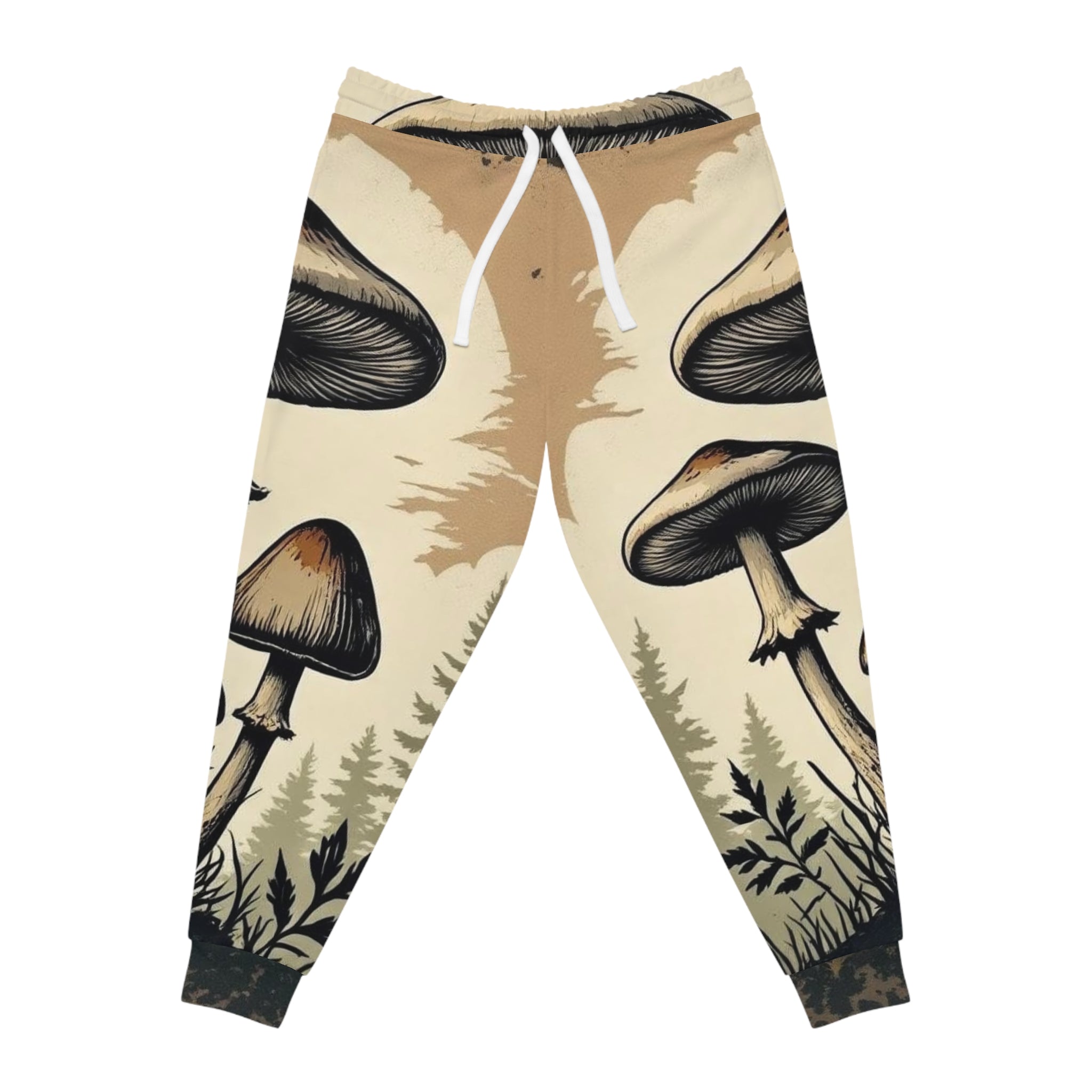 Mushroom Forest Joggers — Vintage Botanical All-Over Print Athletic Pants