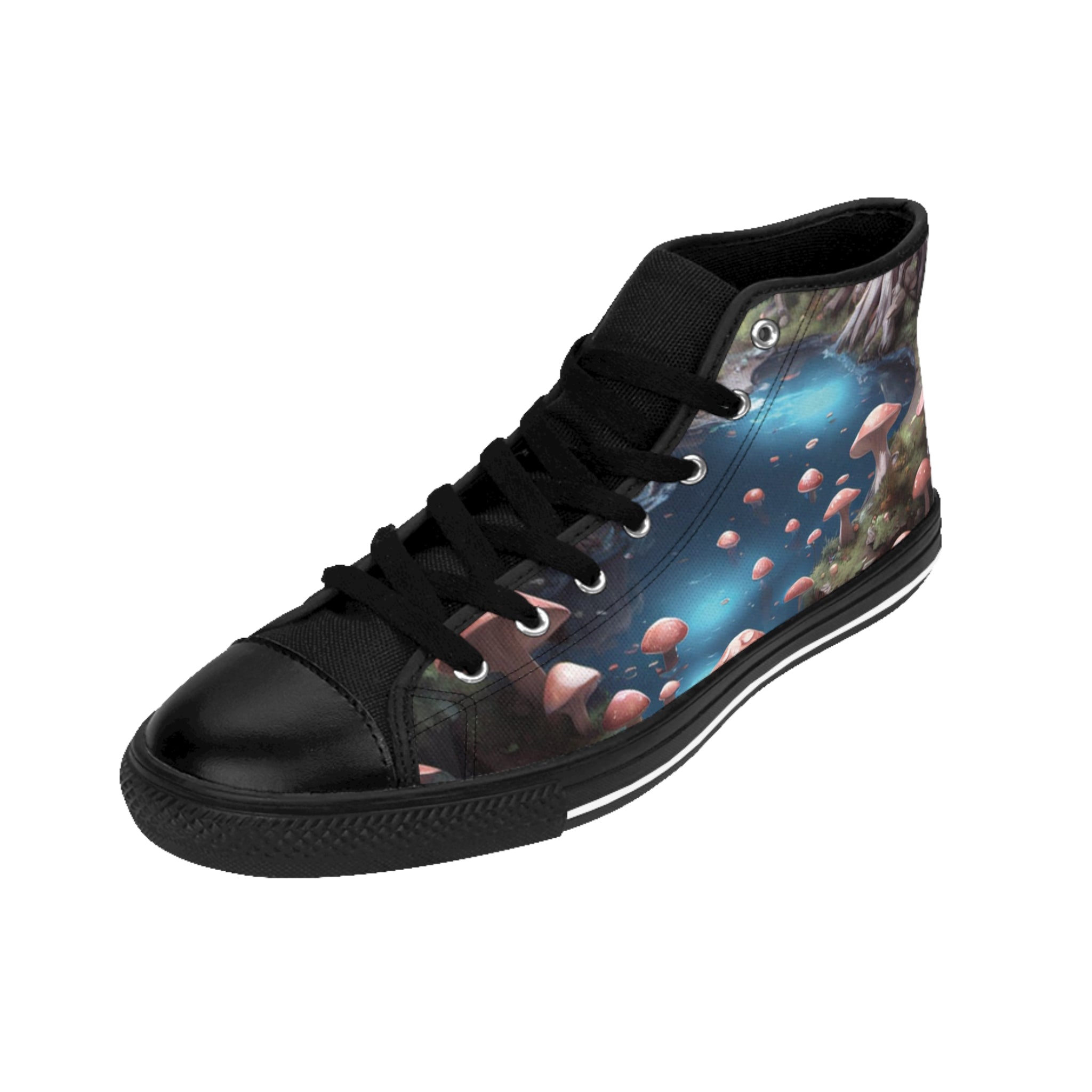 Mushroom Forest High-Top Sneakers — Women's Fantasy Nature Canvas Shoes
