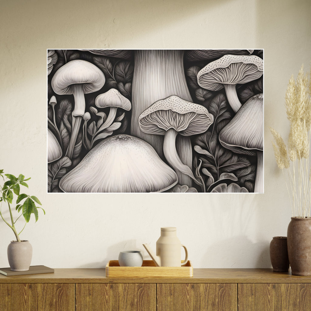 Poster: Mushroom Illustration Poster — Botanical Fungi Art Print