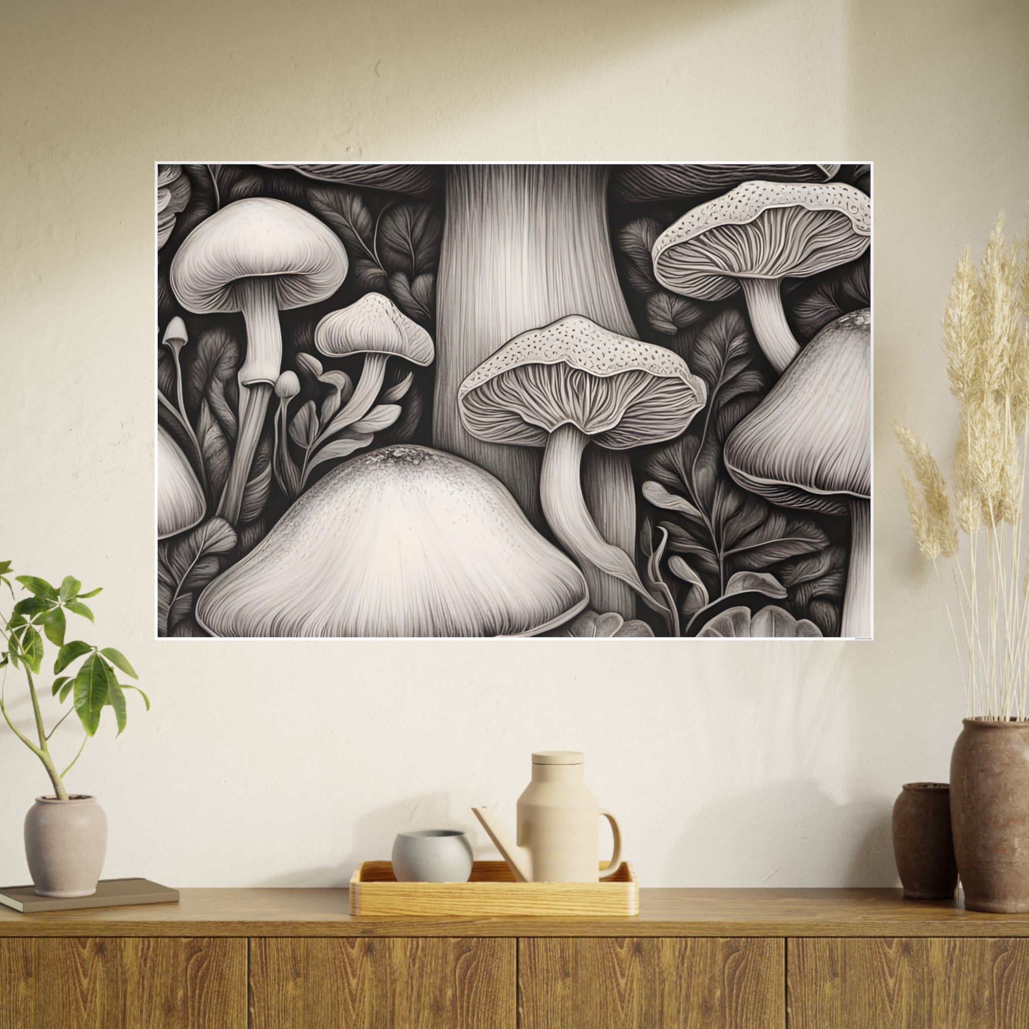 Poster: Mushroom Illustration Poster — Botanical Fungi Art Print