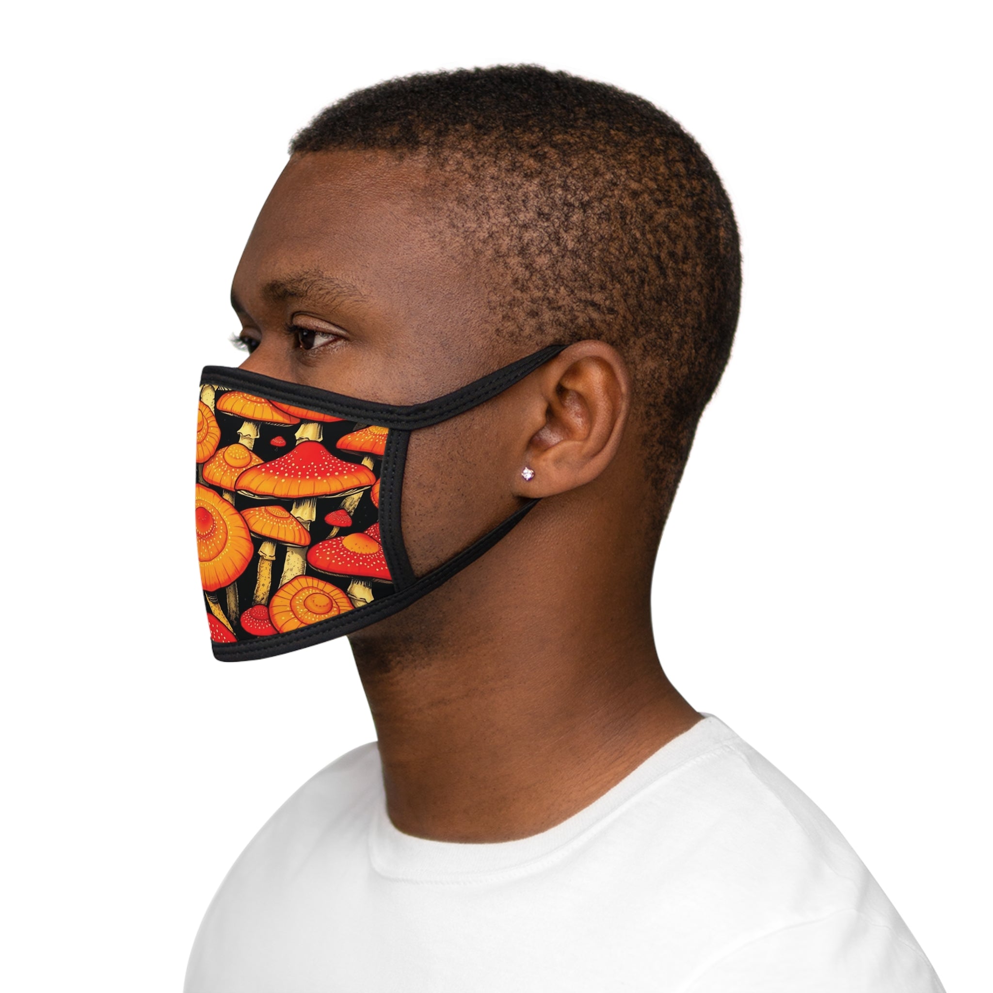 Face Mask: Mushroom Print Face Mask — Vibrant Orange Fungi Pattern