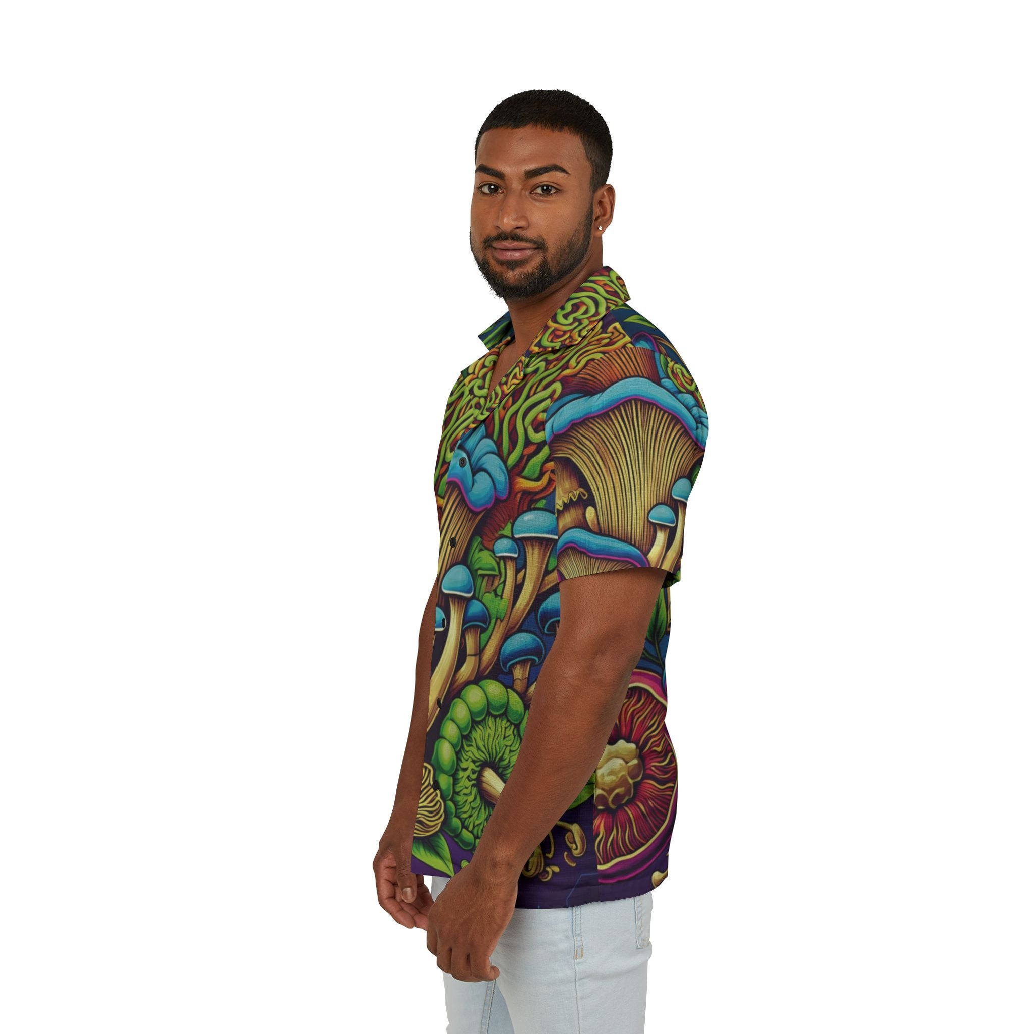 Psychedelic Mushroom Hawaiian Camp Shirt — Tropical Trippy Fungi AOP
