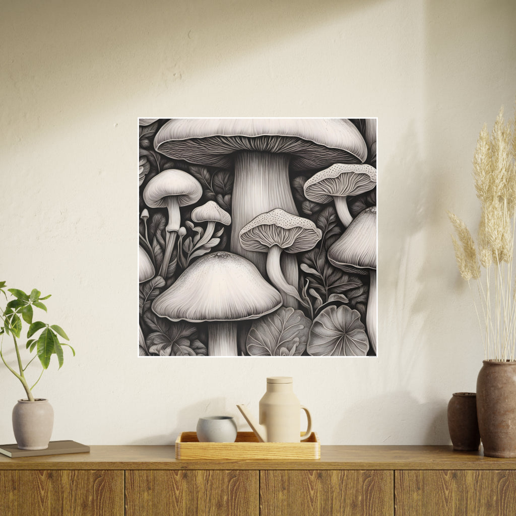 Poster: Mushroom Illustration Poster — Botanical Fungi Art Print
