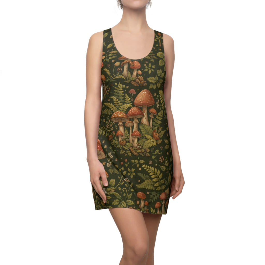 Mushroom Forest Racerback Dress — Botanical Fungi Print