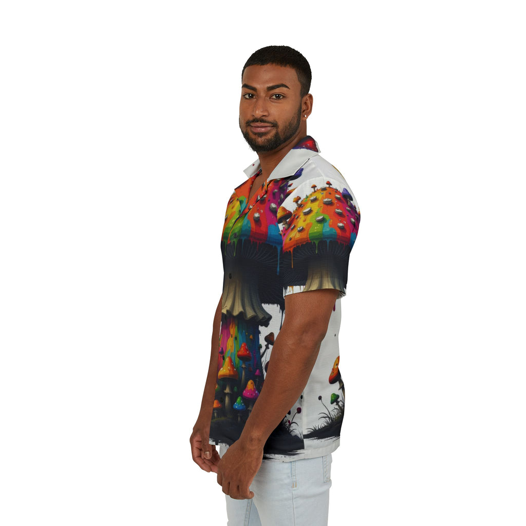 Psychedelic Mushroom Hawaiian Shirt — Colorful Trippy Camp Shirt