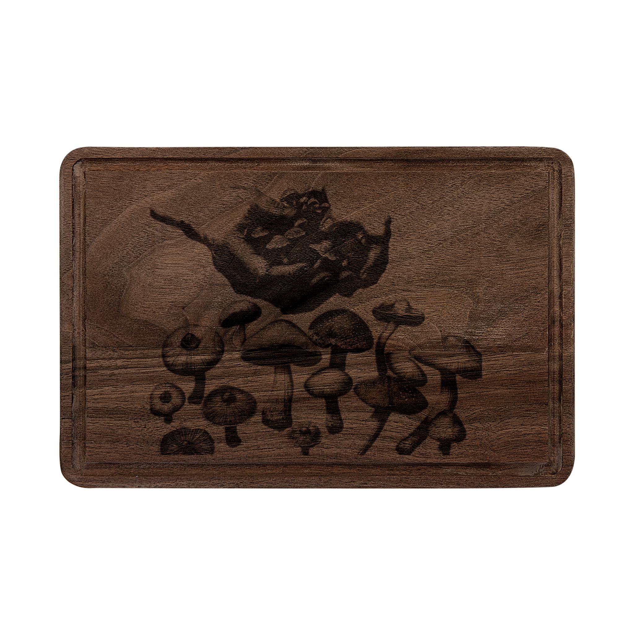 Engraved Mushroom Wooden Cutting Board — Rustic Kitchen Serving & Prep Board